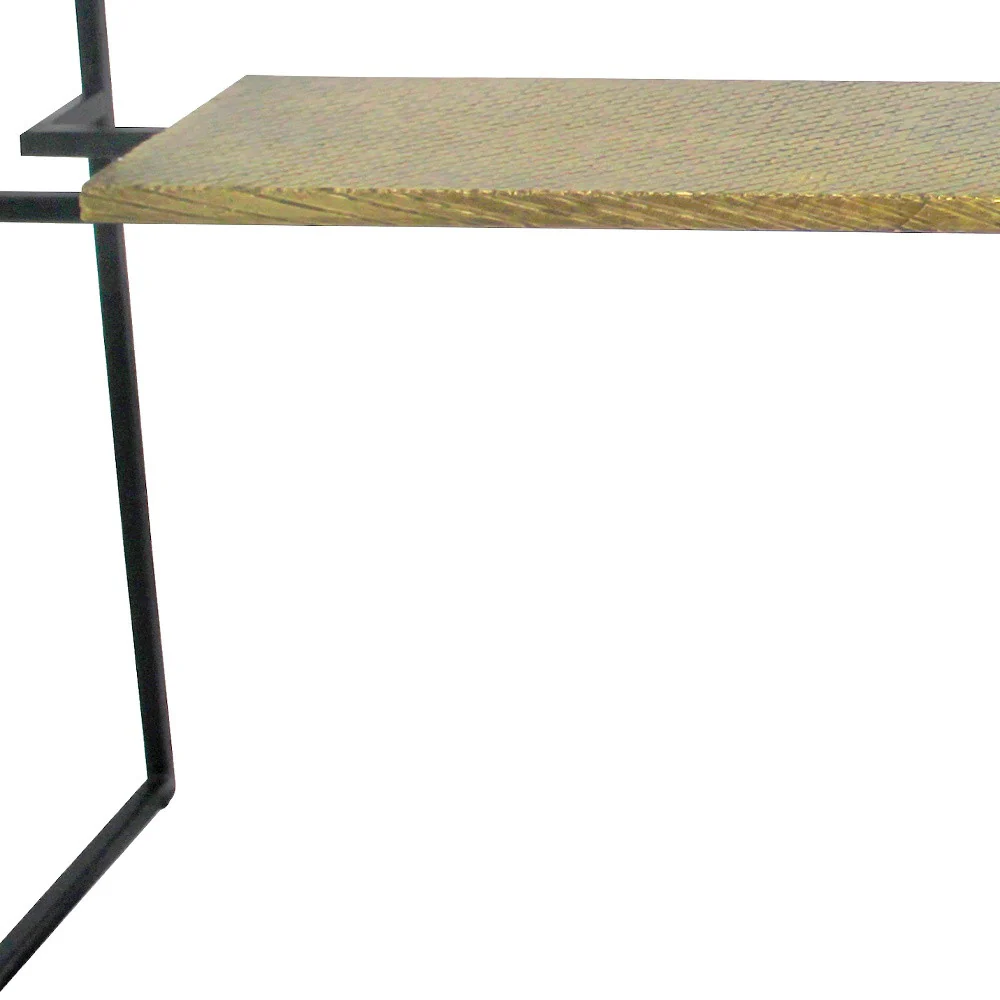 Clear Black and Gold Glass Sled Console Table With Shelves By Homeroots - Image 3