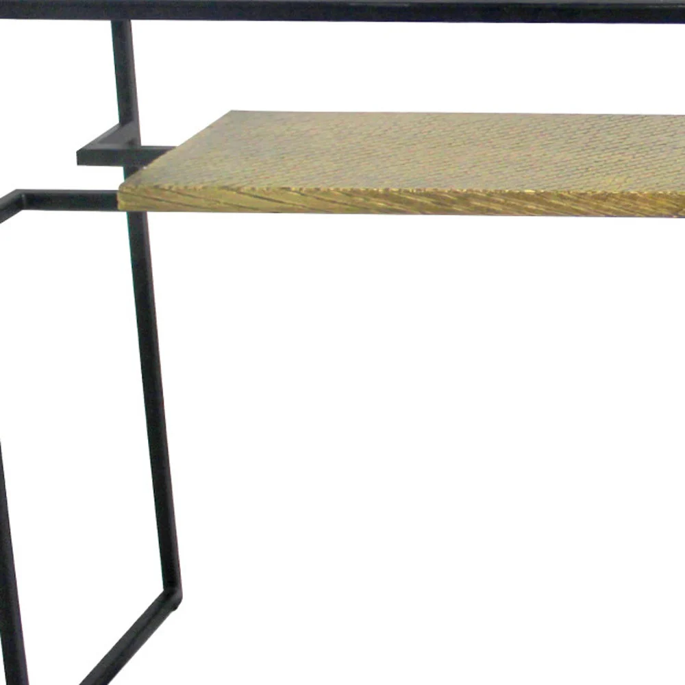 Clear Black and Gold Glass Sled Console Table With Shelves By Homeroots - Image 4