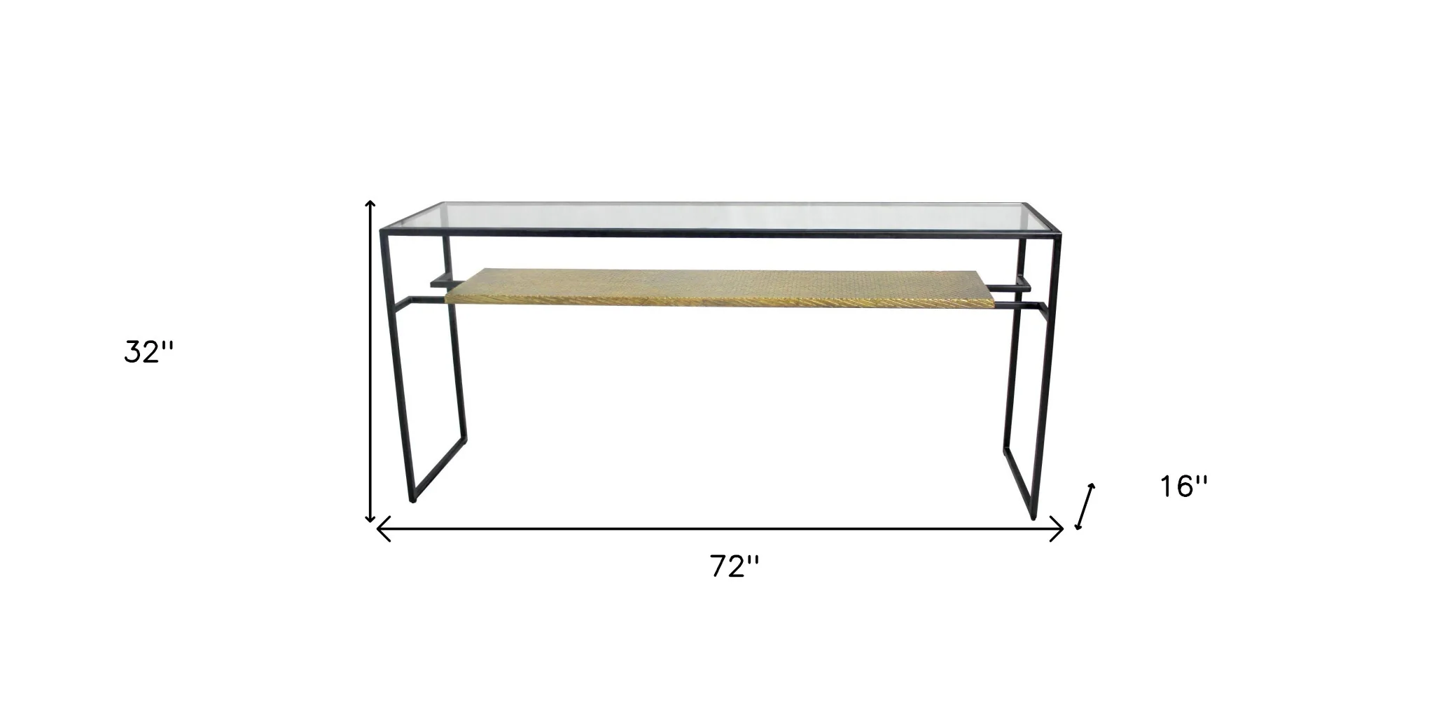 Clear Black and Gold Glass Sled Console Table With Shelves By Homeroots - Image 5