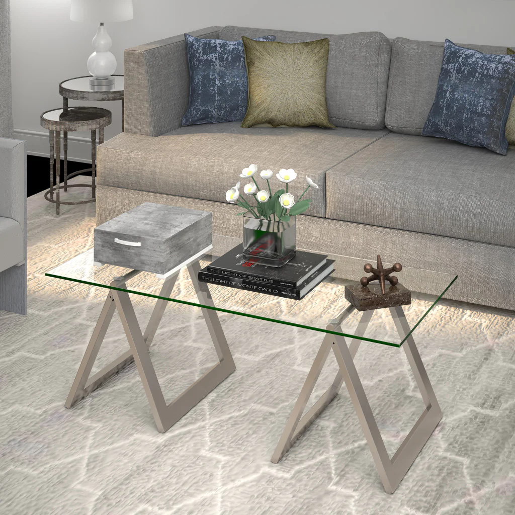 Clear Glass And Steel Coffee Table By Homeroots - Image 6