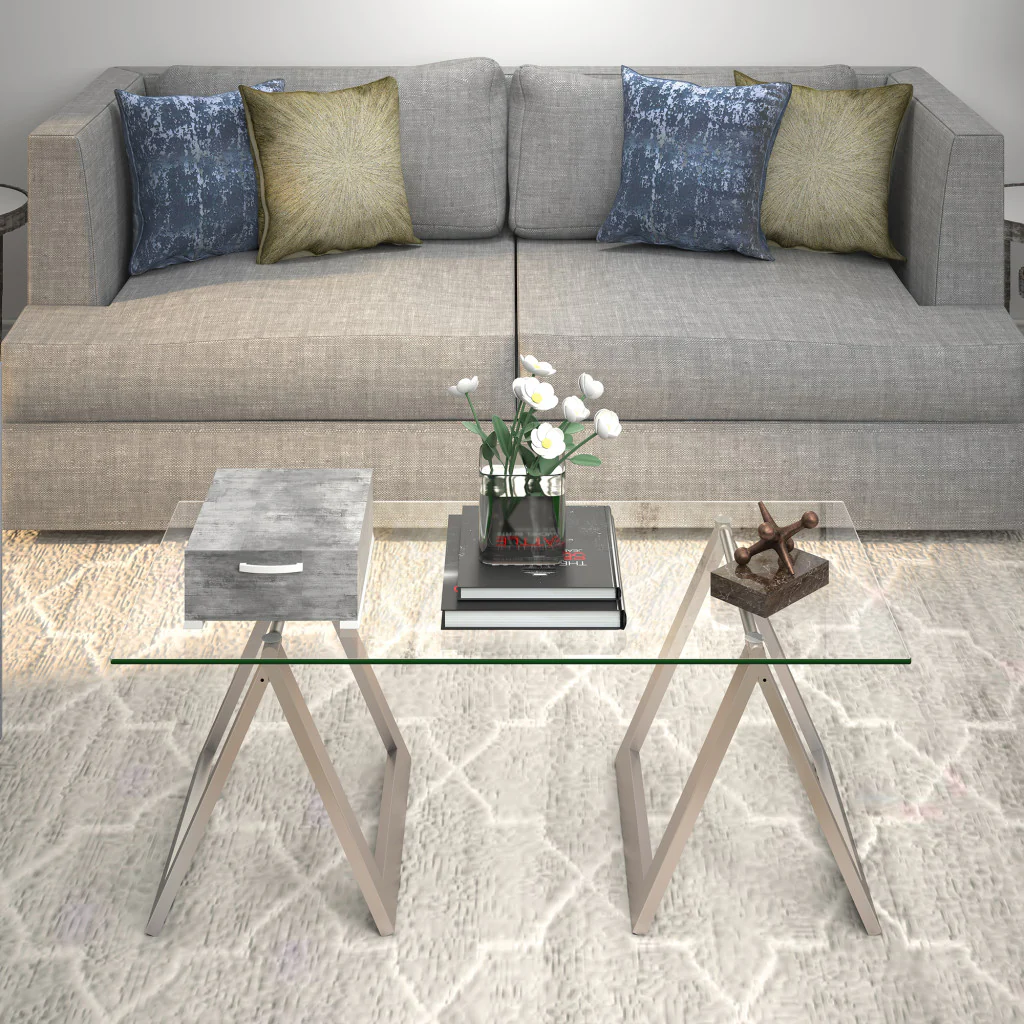 Clear Glass And Steel Coffee Table By Homeroots - Image 8
