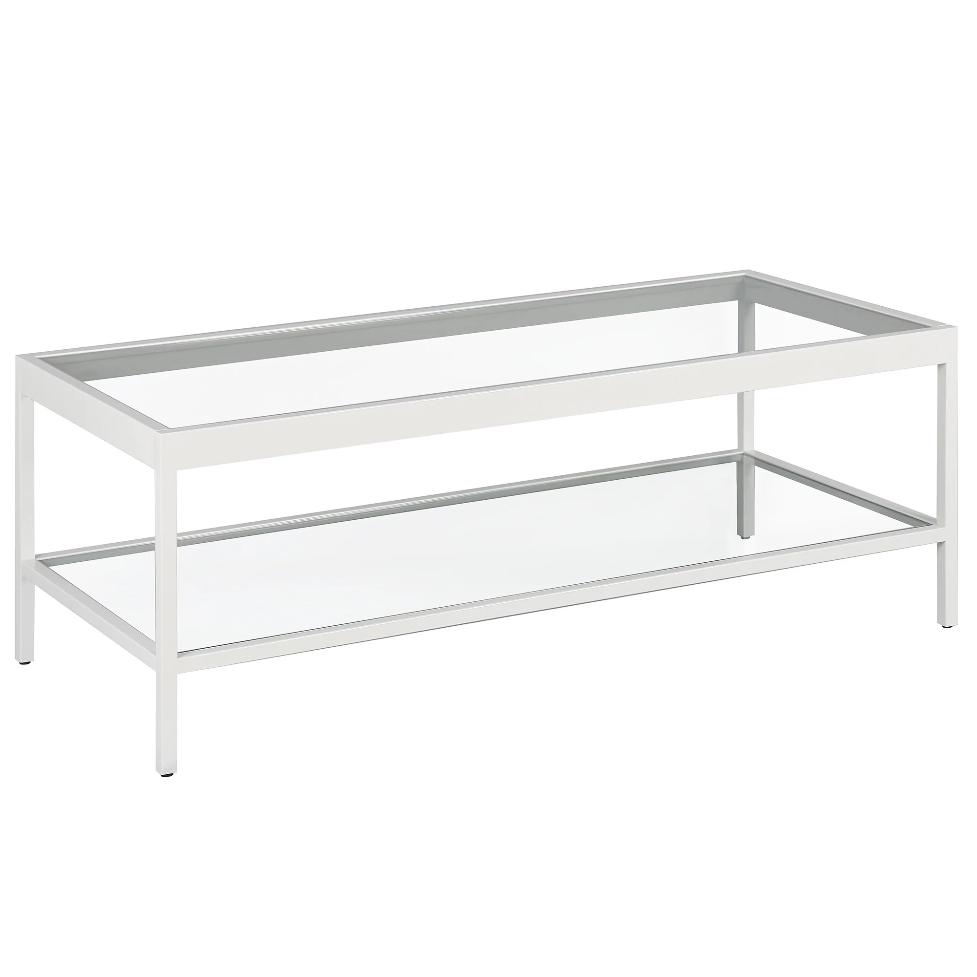 Clear Glass And White Steel Coffee Table With Shelf By Homeroots - Image 2