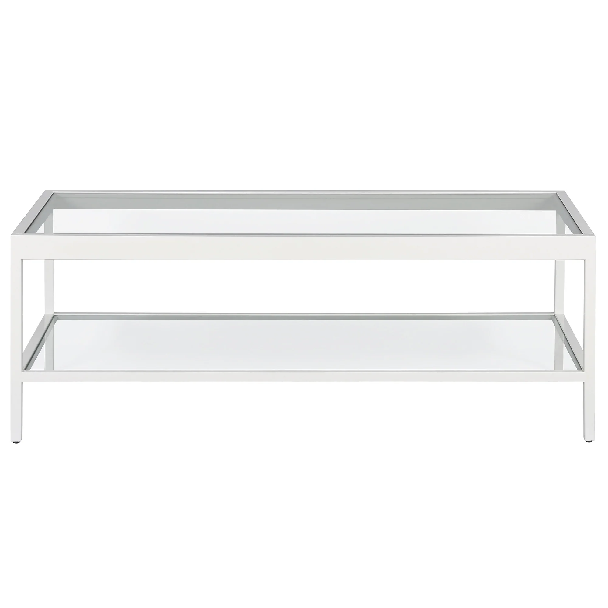 Clear Glass And White Steel Coffee Table With Shelf By Homeroots - Image 3