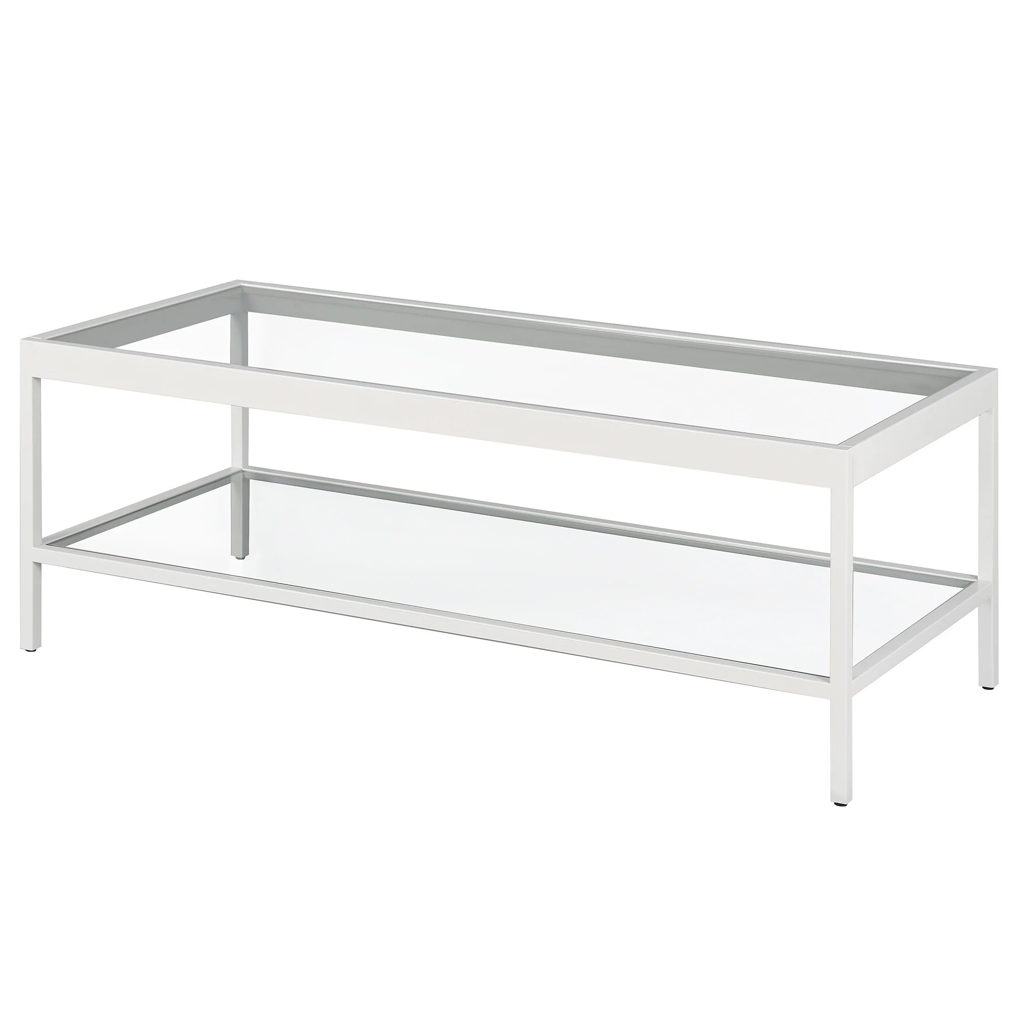 Clear Glass And White Steel Coffee Table With Shelf By Homeroots - Image 4