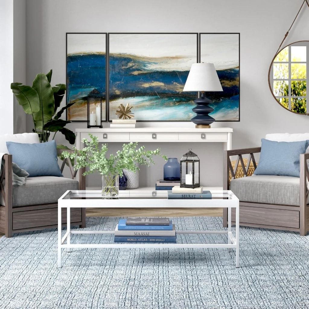 Clear Glass And White Steel Coffee Table With Shelf By Homeroots - Image 7