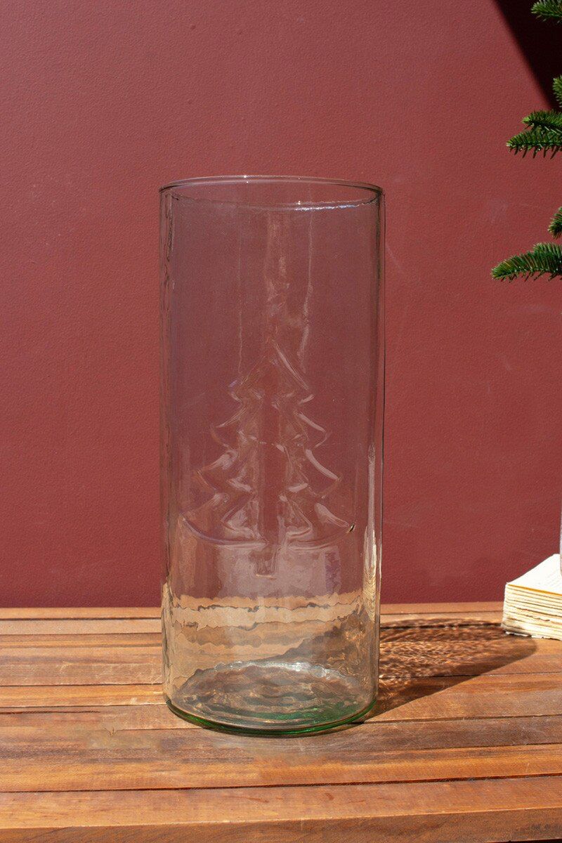 Clear Glass Cylinder With Embossed Christmas Tree By Kalalou - Image 2