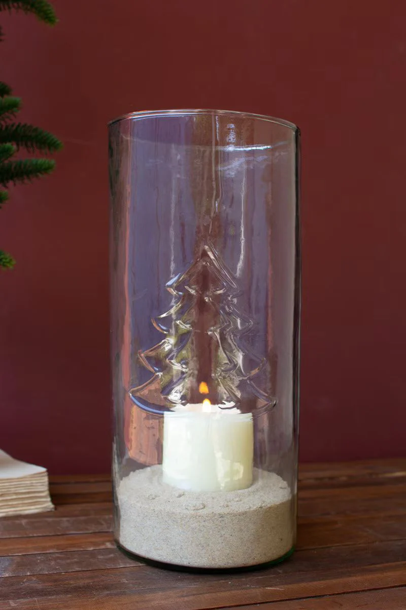 Clear Glass Cylinder With Embossed Christmas Tree By Kalalou - Image 3
