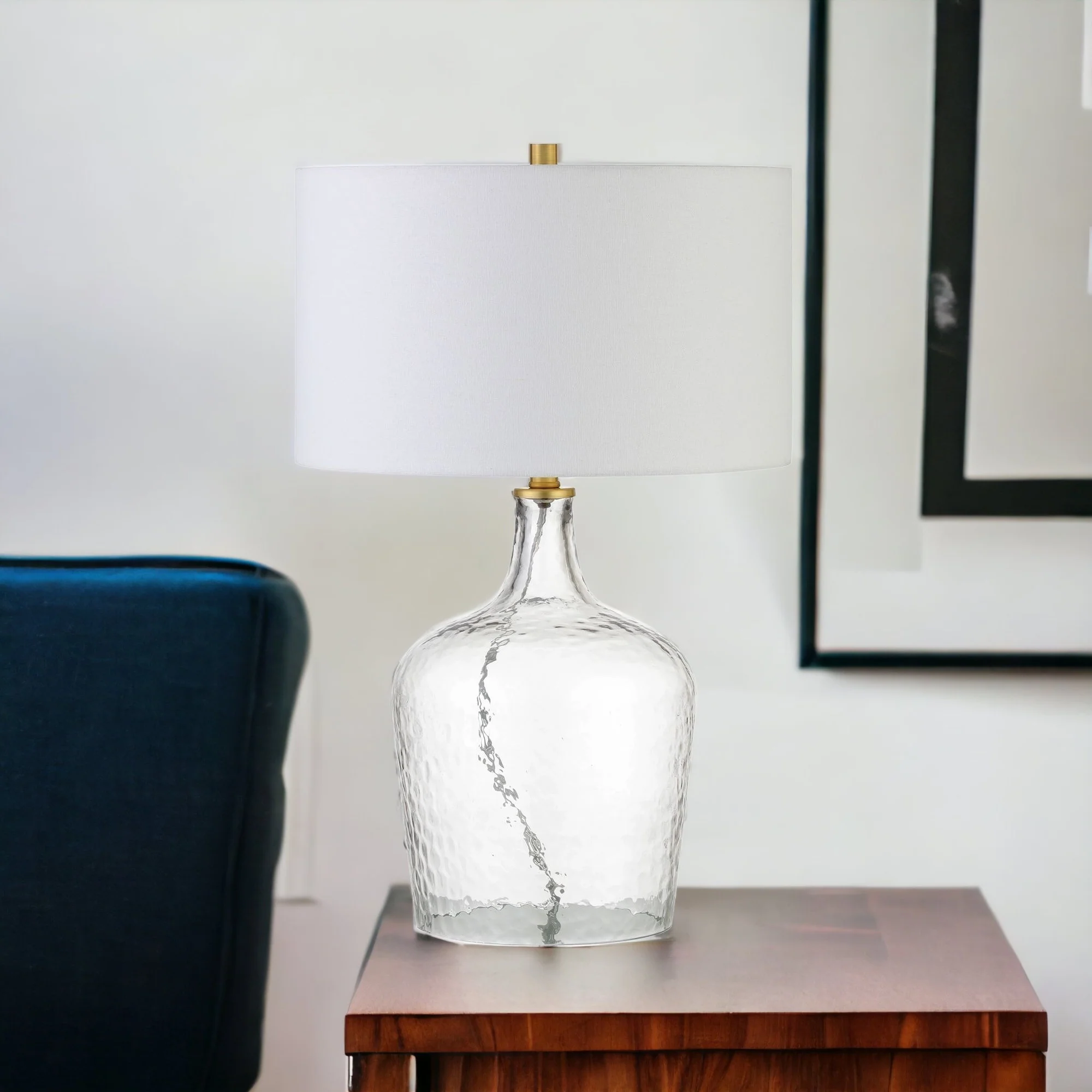 Clear Glass Gourd Table Lamp With White Drum Shade By Homeroots - Image 2