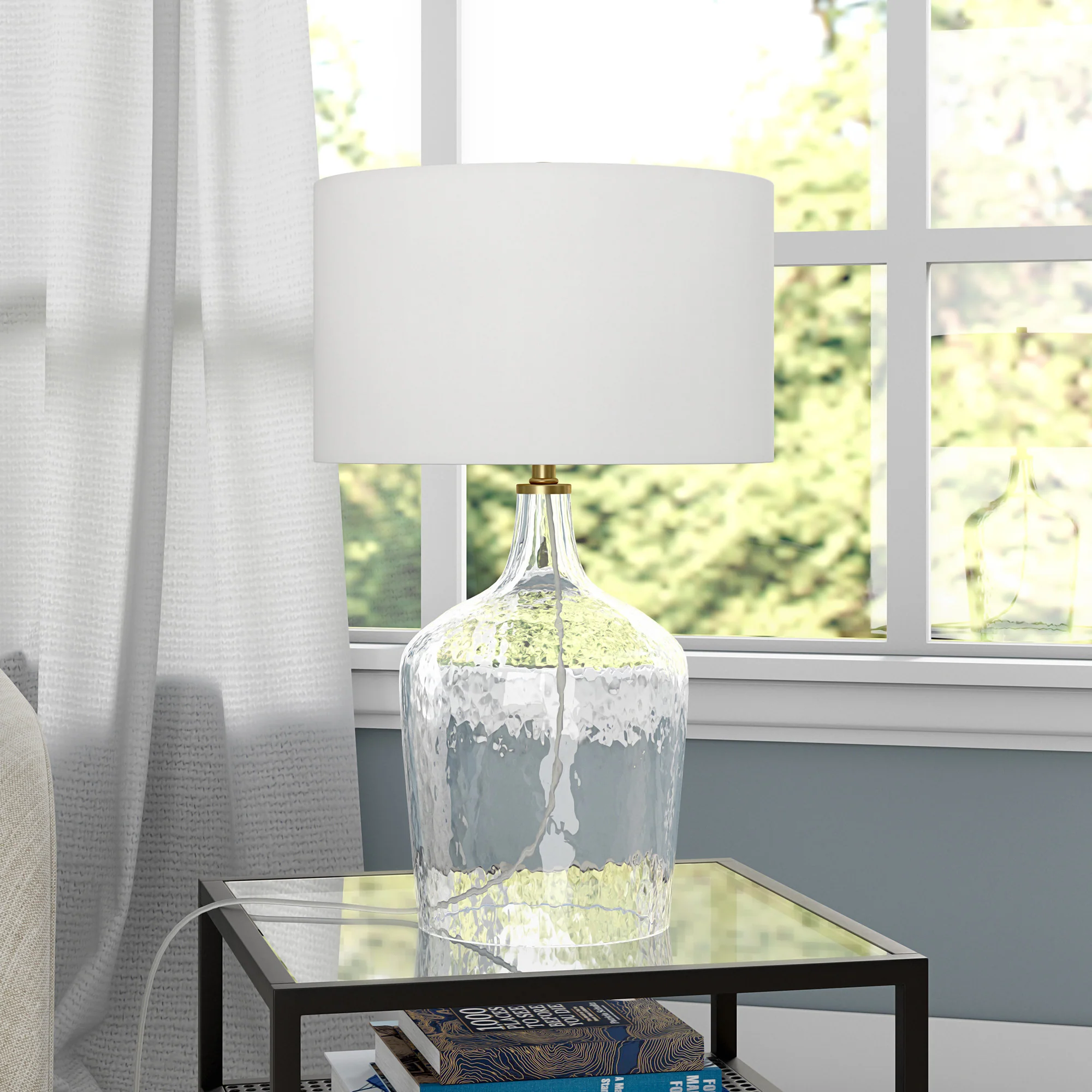 Clear Glass Gourd Table Lamp With White Drum Shade By Homeroots - Image 4