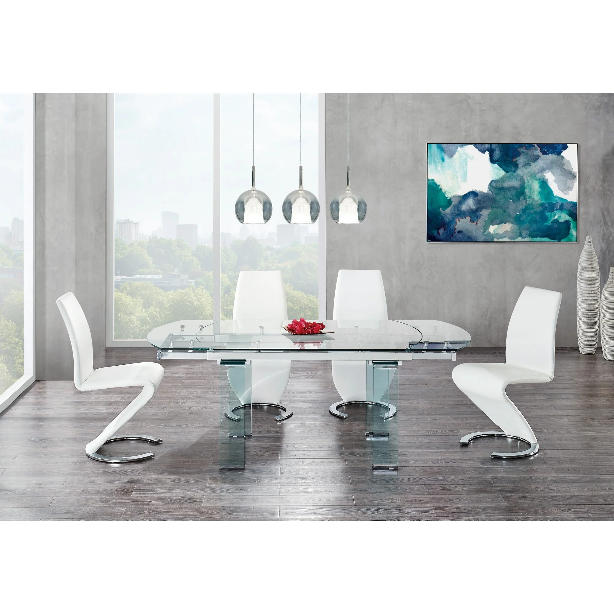 Clear Glass Leg Dining Table With Chrome Support For Glass Top By Homeroots - Image 2