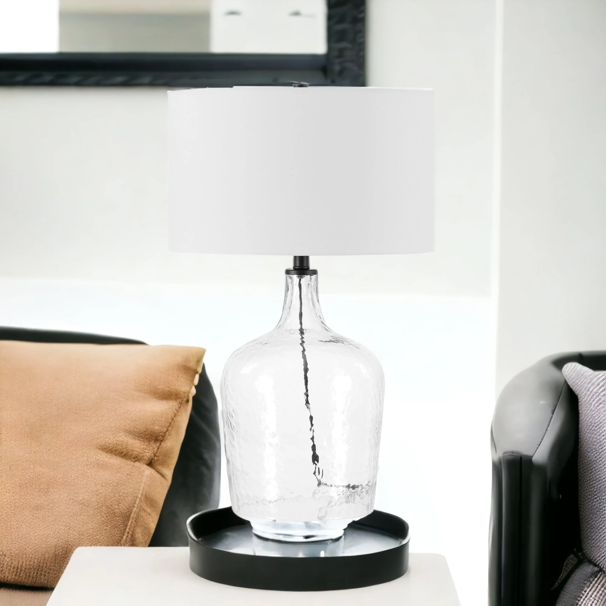 Clear Glass Table Lamp With White Drum Shade By Homeroots - Image 2