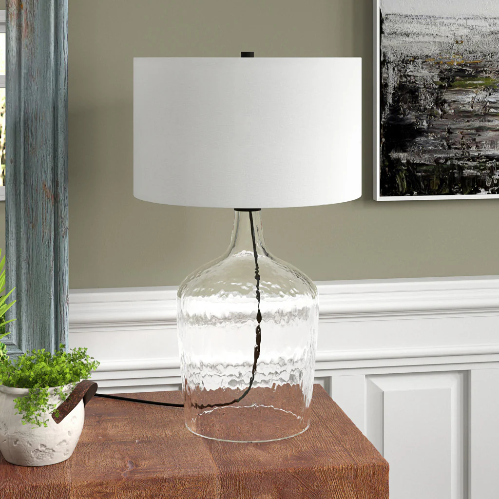 Clear Glass Table Lamp With White Drum Shade By Homeroots - Image 4
