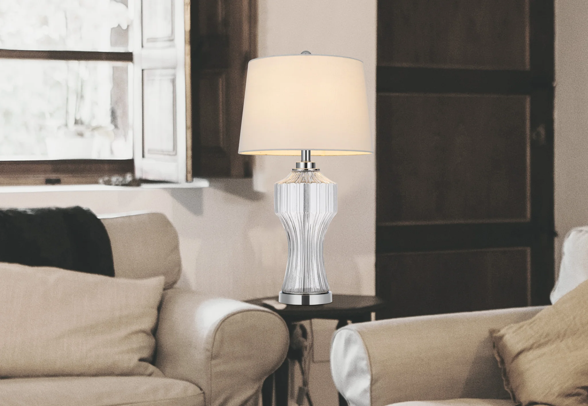 Clear Glass Table Lamp With White Empire Shade By Homeroots - Image 4