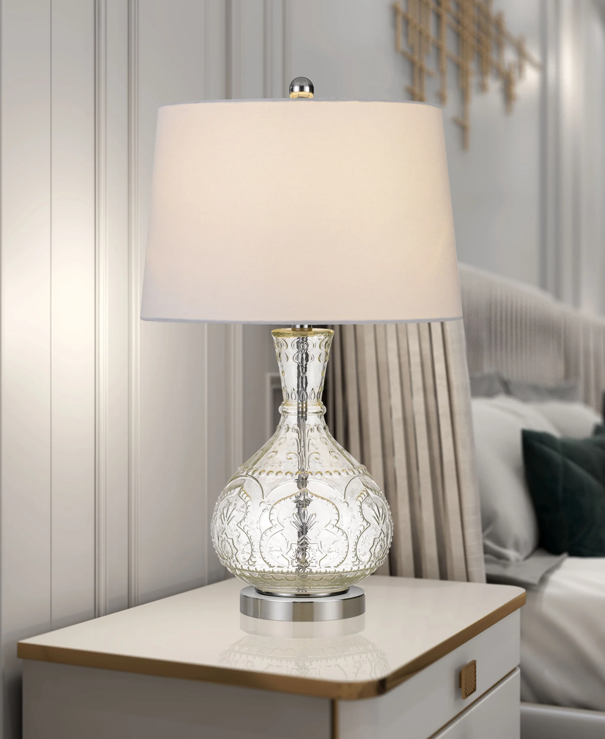 Clear Metal Round Table Lamp With White Shade By Homeroots - Image 2
