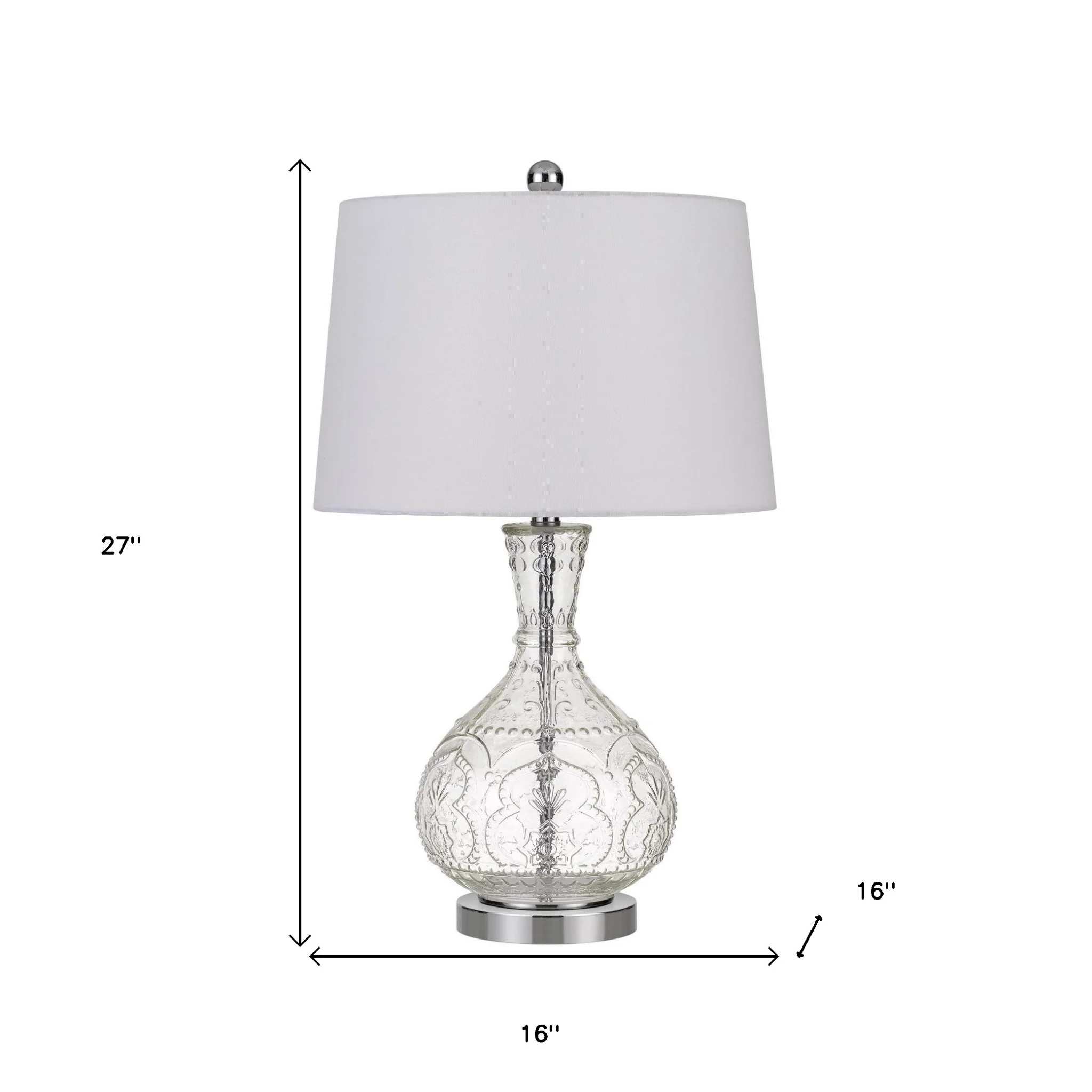 Clear Metal Round Table Lamp With White Shade By Homeroots - Image 3