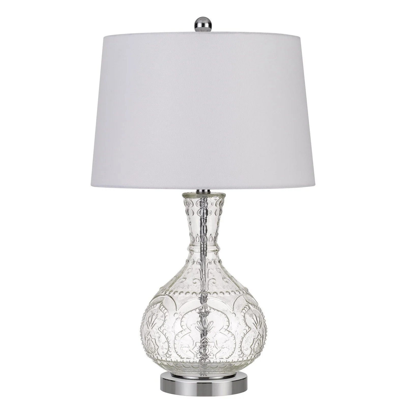 Clear Metal Round Table Lamp With White Shade By Homeroots - Image 4