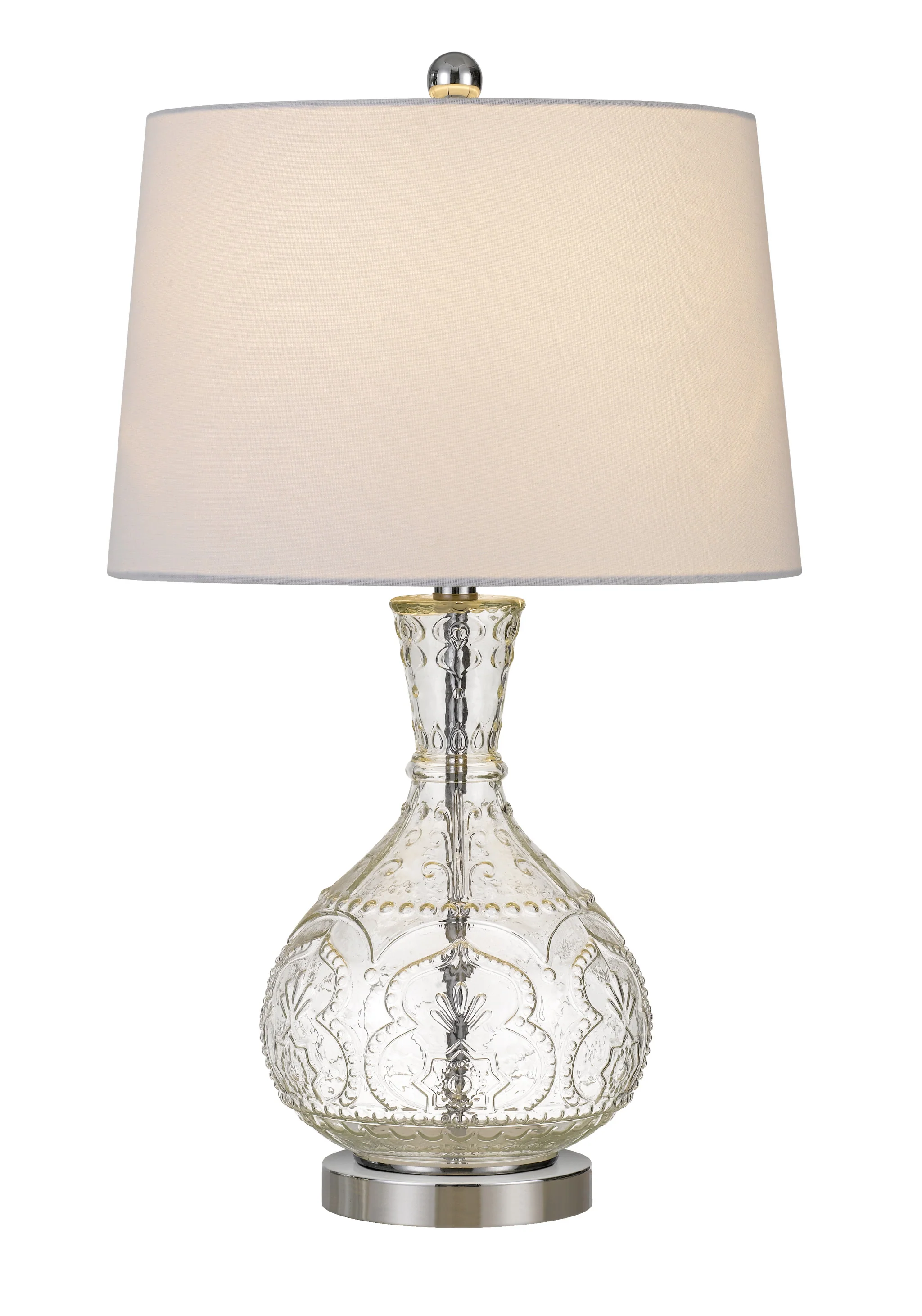 Clear Metal Round Table Lamp With White Shade By Homeroots - Image 5