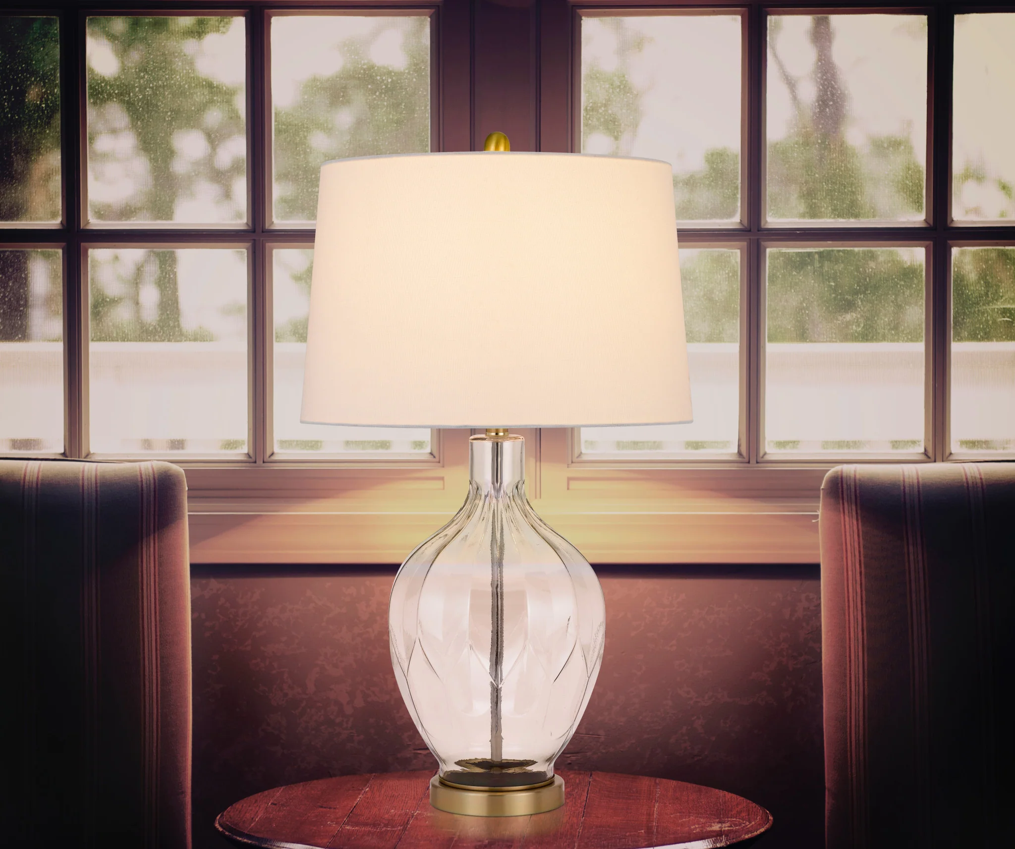 Clear Metal Table Lamp With Off White Drum Shade By Homeroots - Image 3