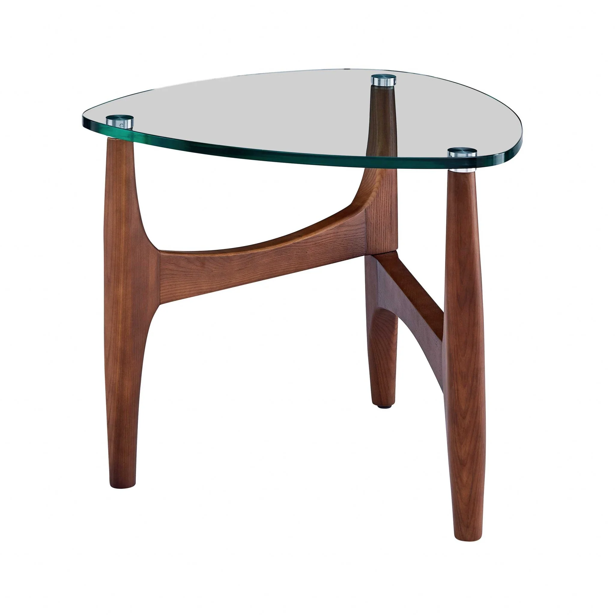 Clear Tempered Glass Side Table with Walnut Base By Homeroots - Image 2