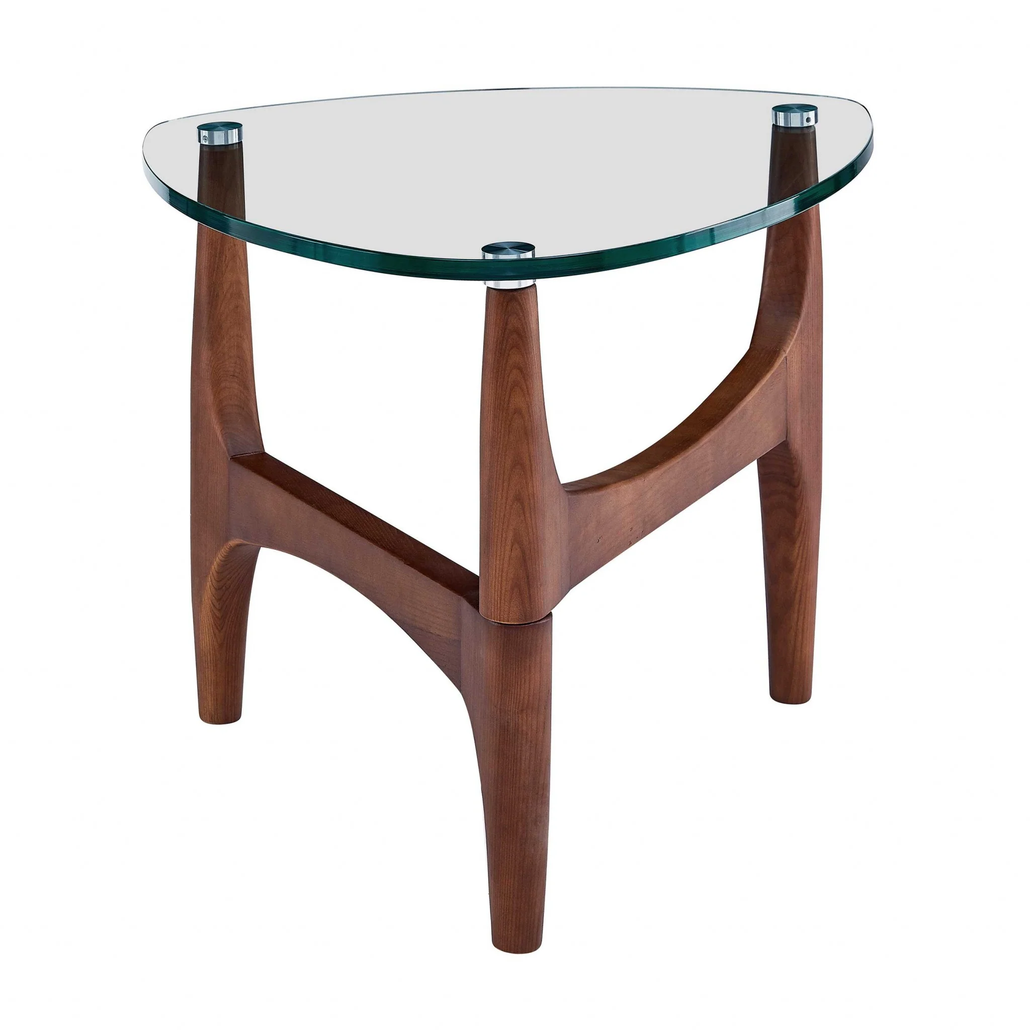 Clear Tempered Glass Side Table with Walnut Base By Homeroots - Image 3