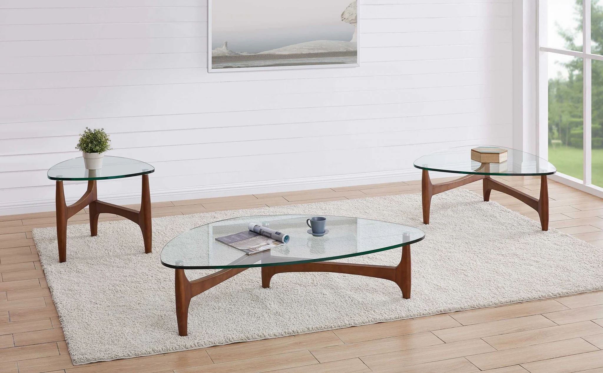 Clear Tempered Glass Side Table with Walnut Base By Homeroots - Image 4