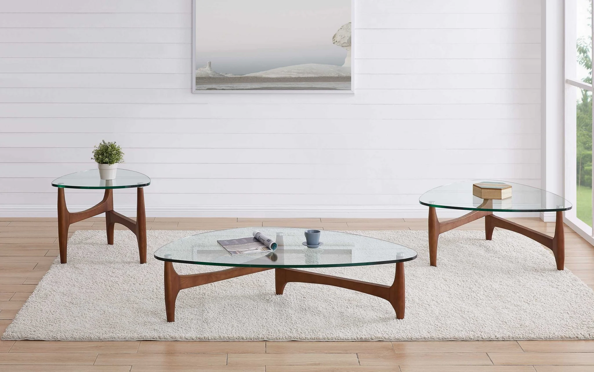 Clear Tempered Glass Side Table with Walnut Base By Homeroots - Image 5