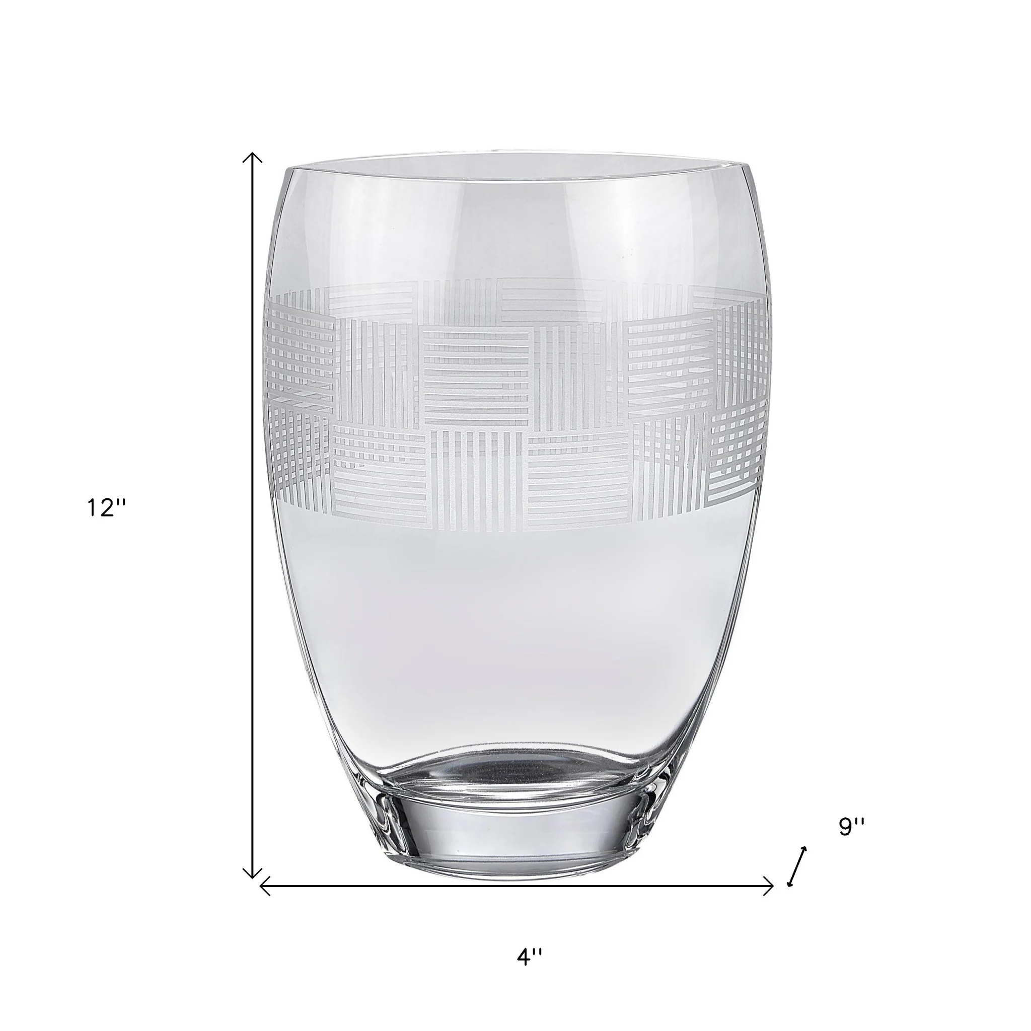 Clear With Geometric Pattern Oval Crystal Table Vase By Homeroots - Image 4