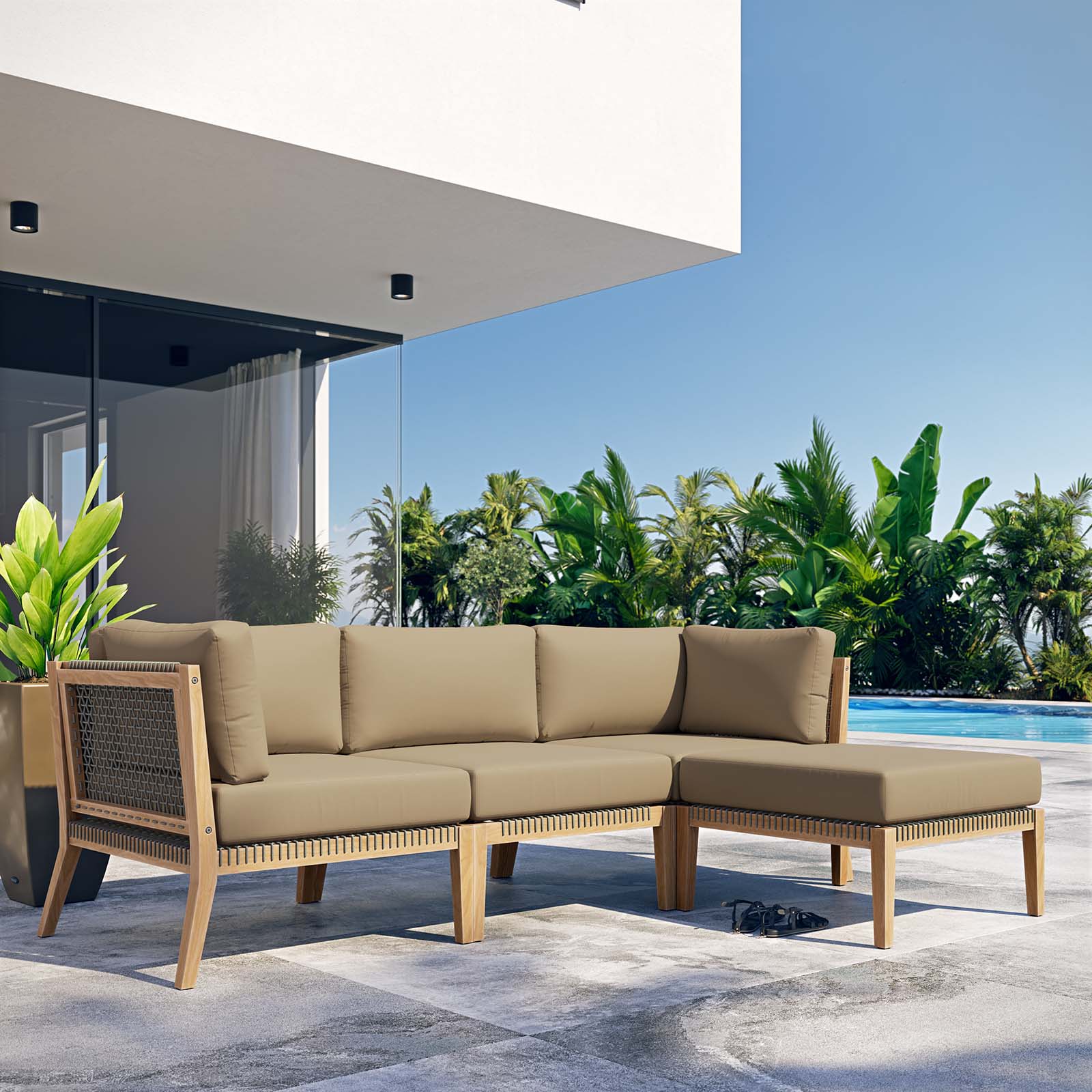 Clearwater Outdoor Patio Teak Wood 4-Piece Sectional Sofa By Modway - EEI-6121 - Image 19