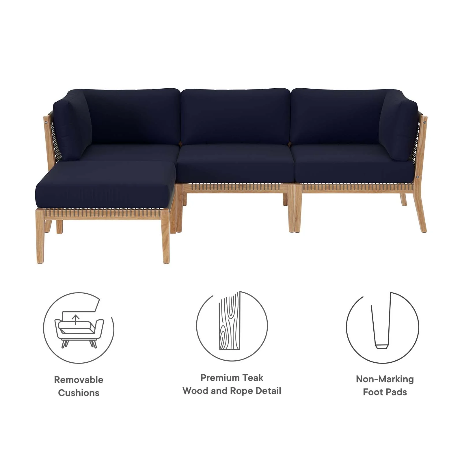 Clearwater Outdoor Patio Teak Wood 4-Piece Sectional Sofa By Modway - EEI-6121 - Image 30