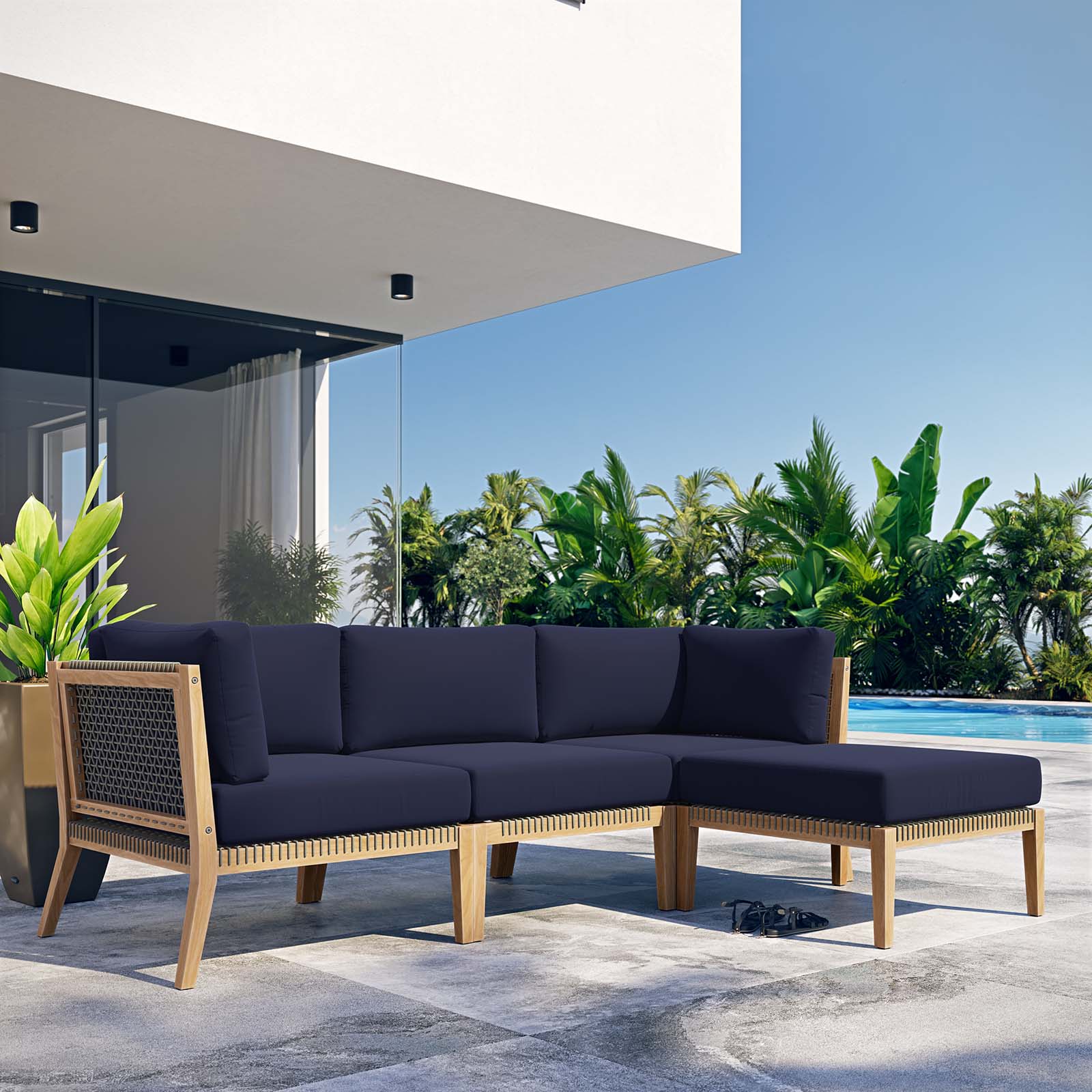 Clearwater Outdoor Patio Teak Wood 4-Piece Sectional Sofa By Modway - EEI-6121 - Image 32