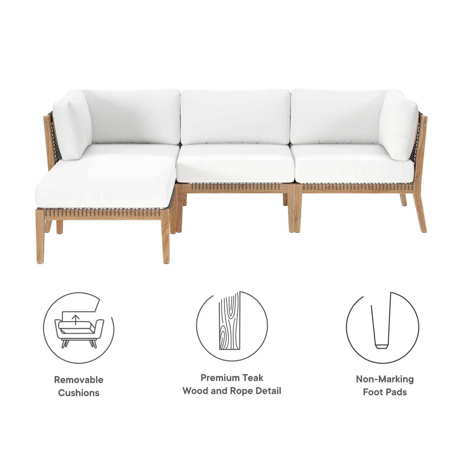 Clearwater Outdoor Patio Teak Wood 4-Piece Sectional Sofa By Modway - EEI-6121 - Image 43