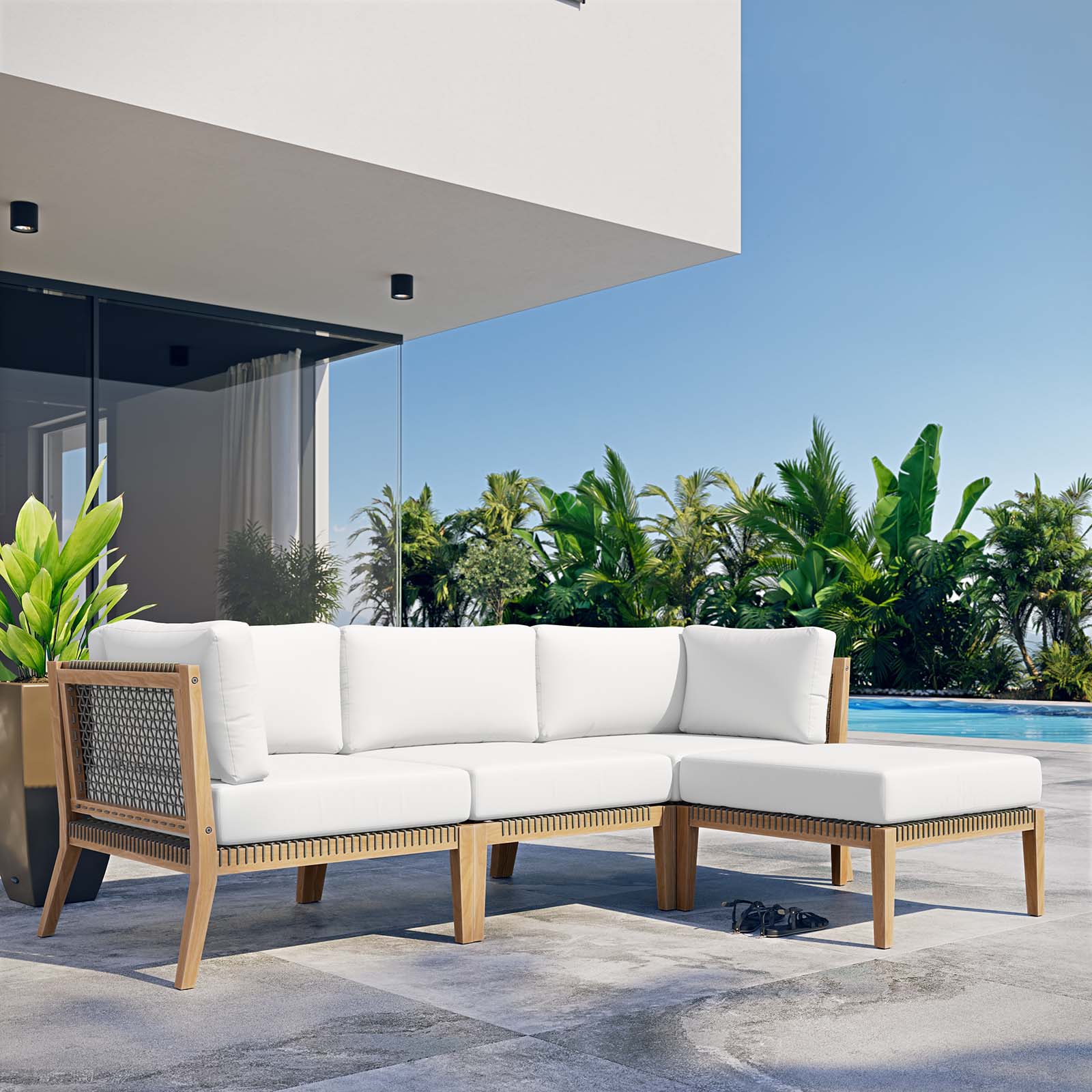 Clearwater Outdoor Patio Teak Wood 4-Piece Sectional Sofa By Modway - EEI-6121 - Image 45