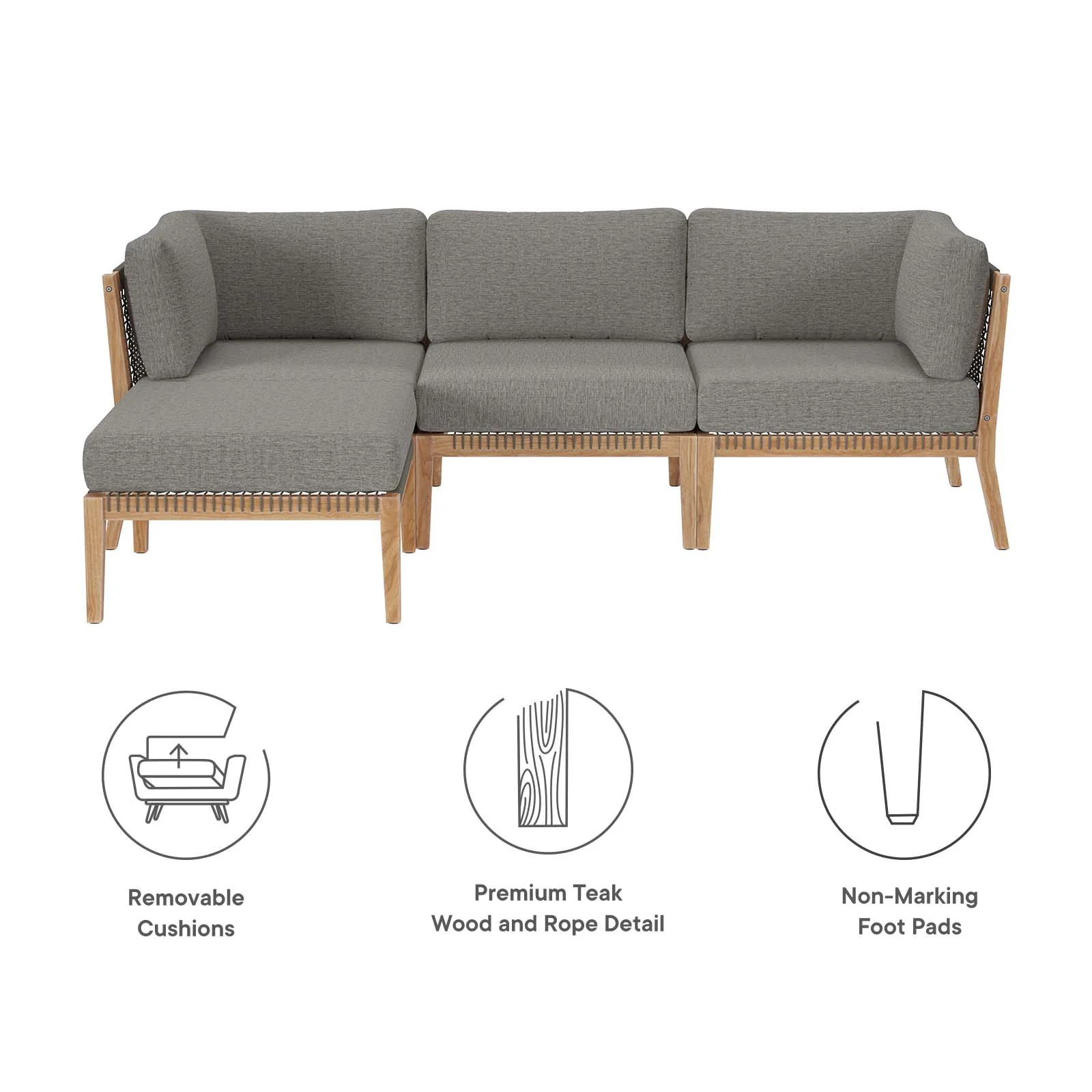 Clearwater Outdoor Patio Teak Wood 4-Piece Sectional Sofa By Modway - EEI-6121 - Image 5