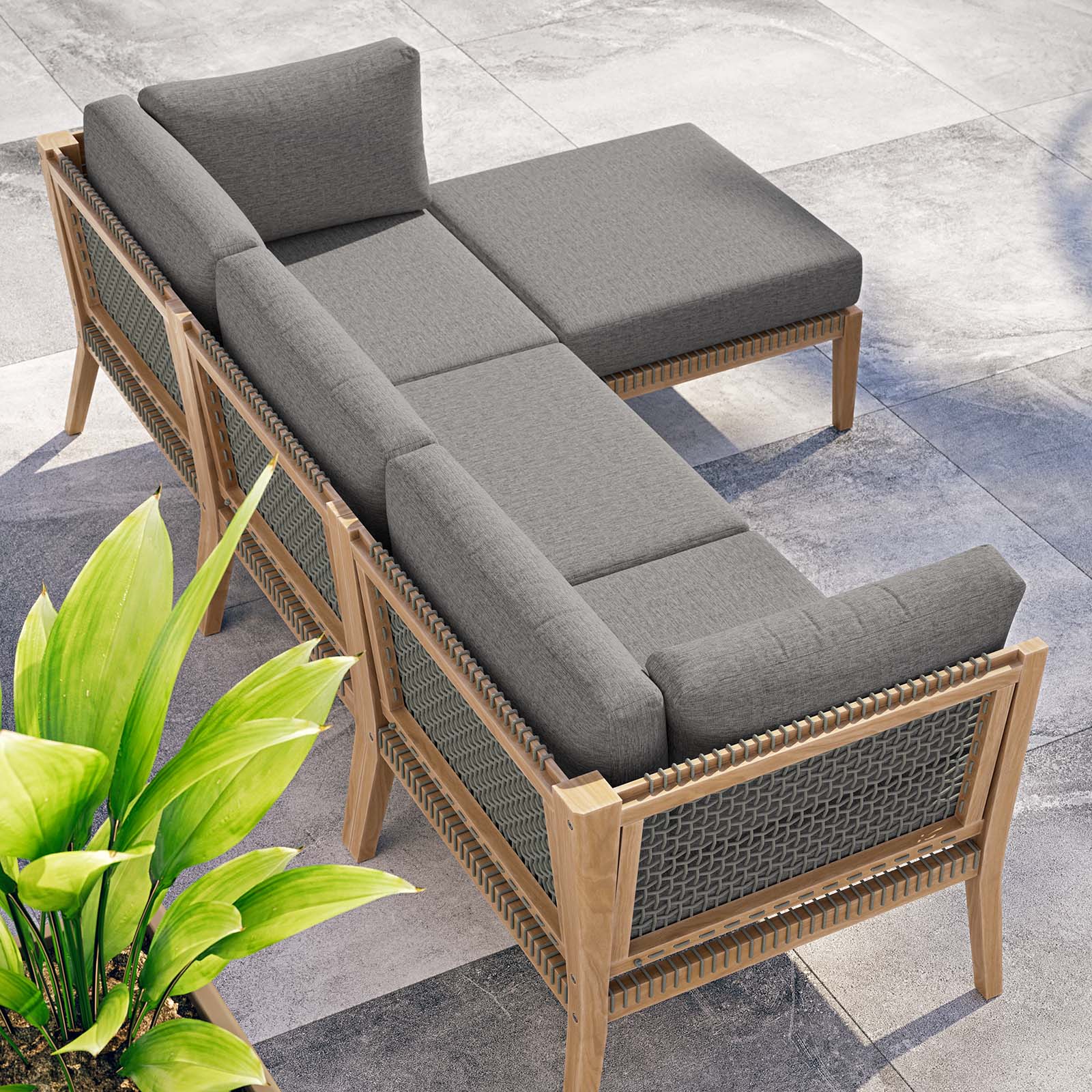Clearwater Outdoor Patio Teak Wood 4-Piece Sectional Sofa By Modway - EEI-6121 - Image 6