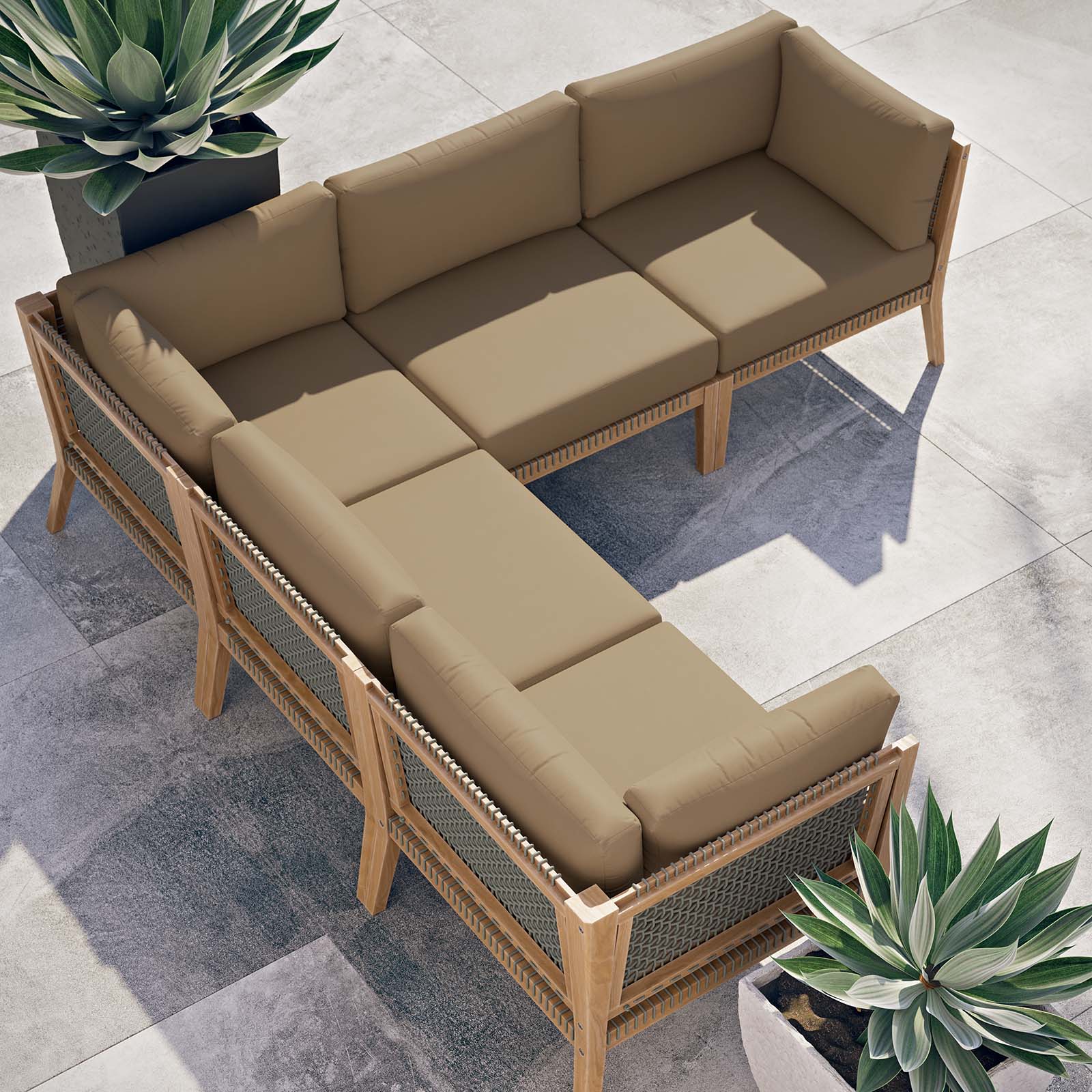Clearwater Outdoor Patio Teak Wood 5-Piece Sectional Sofa By Modway - EEI-6123 - Image 12