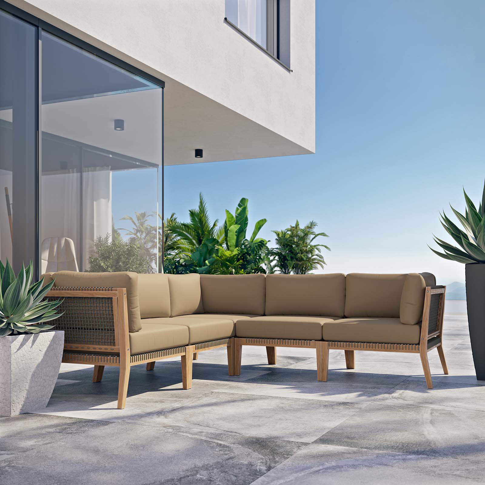 Clearwater Outdoor Patio Teak Wood 5-Piece Sectional Sofa By Modway - EEI-6123 - Image 13