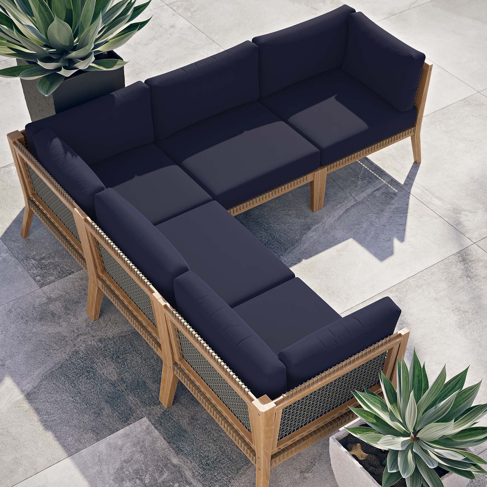 Clearwater Outdoor Patio Teak Wood 5-Piece Sectional Sofa By Modway - EEI-6123 - Image 22