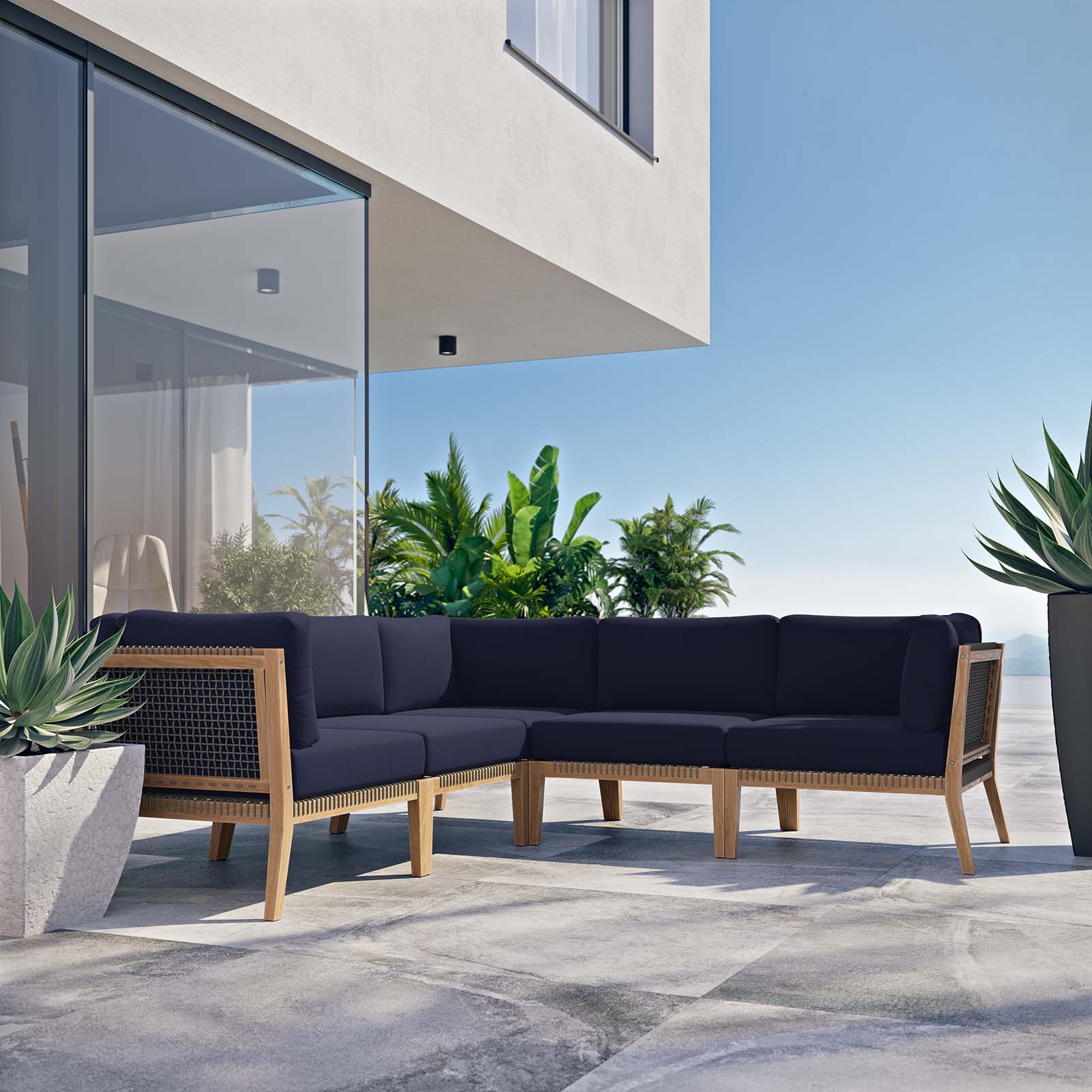 Clearwater Outdoor Patio Teak Wood 5-Piece Sectional Sofa By Modway - EEI-6123 - Image 23