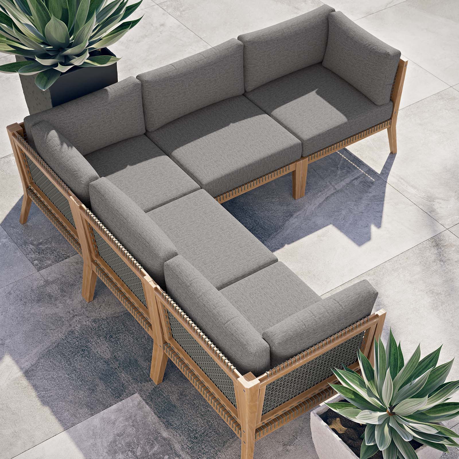 Clearwater Outdoor Patio Teak Wood 5-Piece Sectional Sofa By Modway - EEI-6123 - Image 3