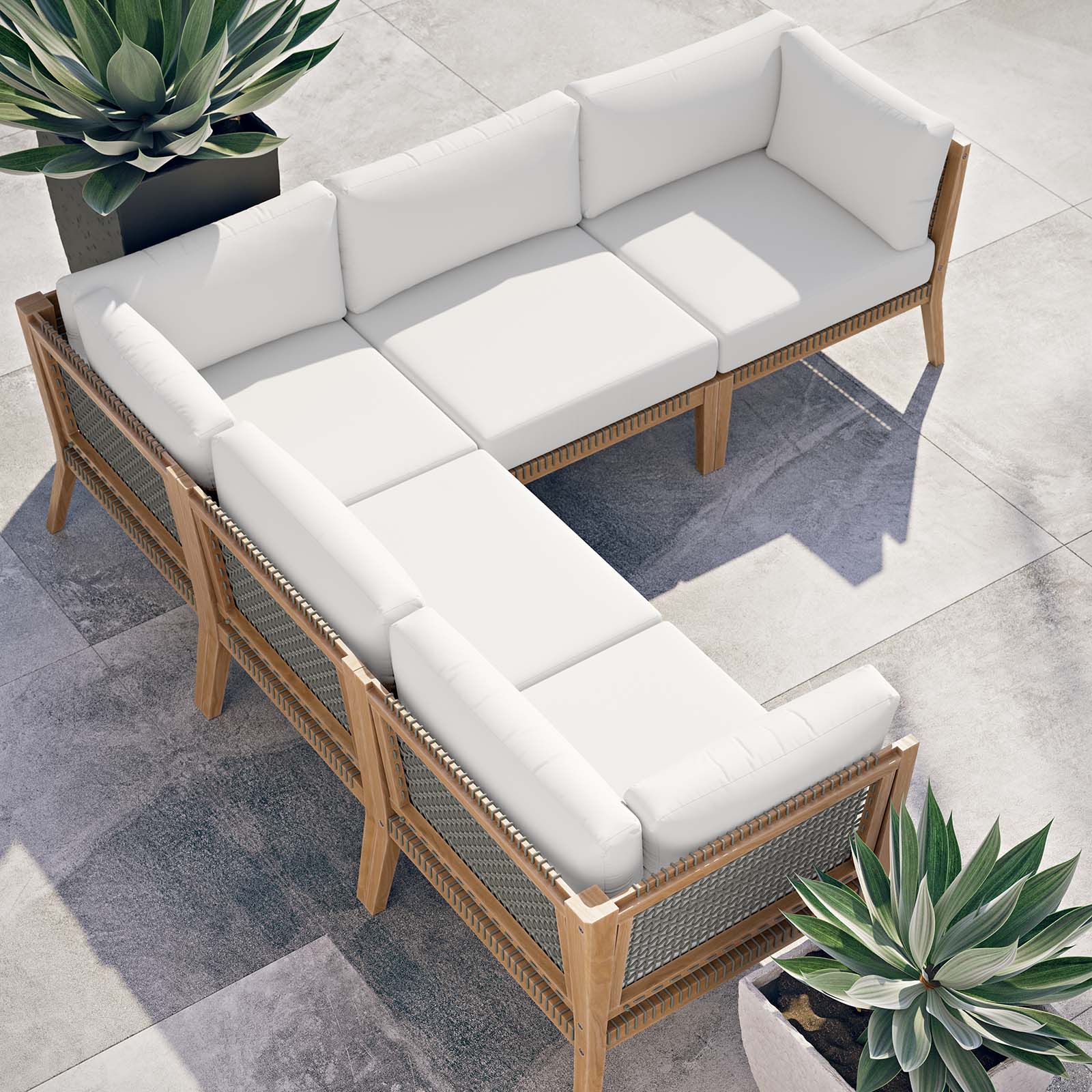 Clearwater Outdoor Patio Teak Wood 5-Piece Sectional Sofa By Modway - EEI-6123 - Image 32