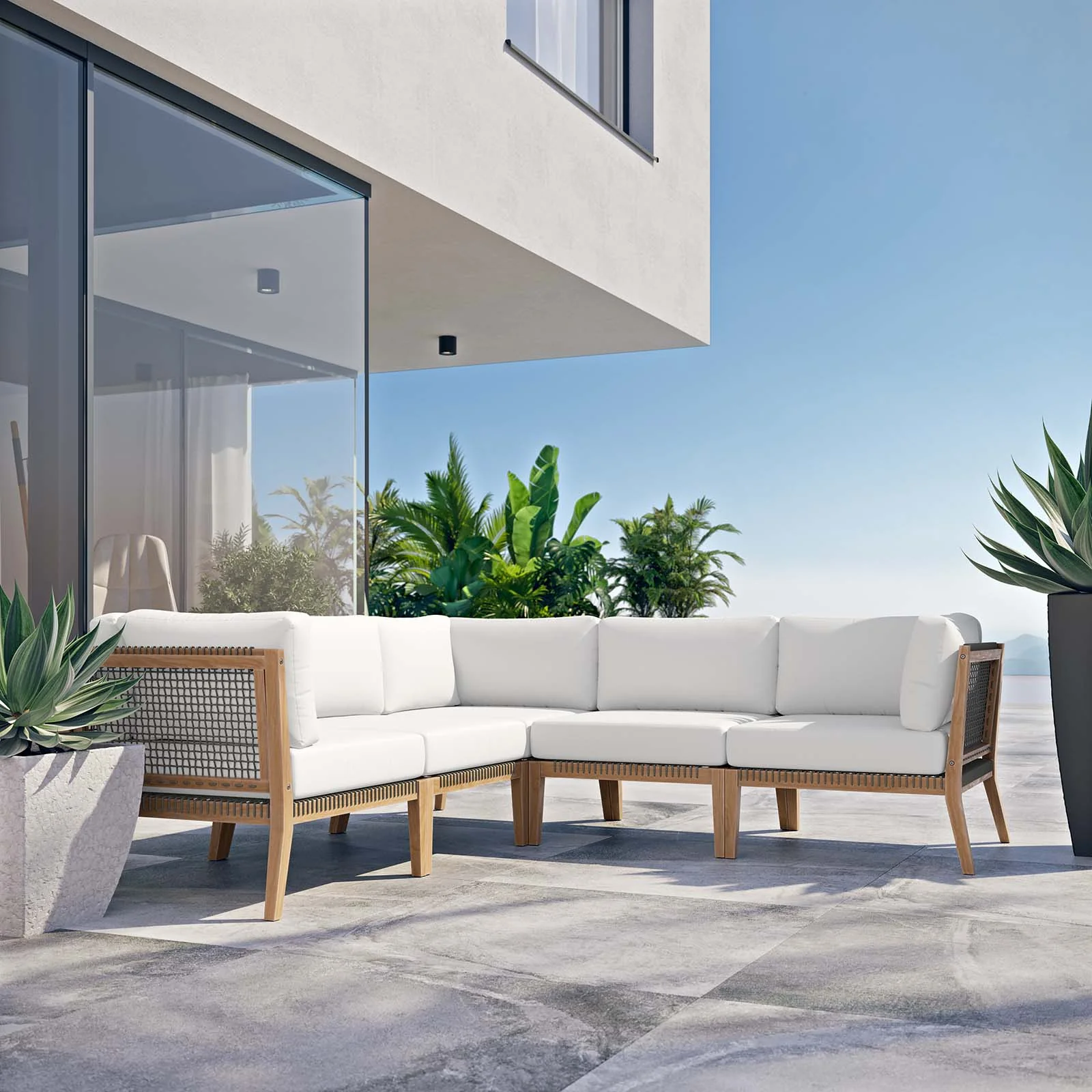 Clearwater Outdoor Patio Teak Wood 5-Piece Sectional Sofa By Modway - EEI-6123 - Image 33