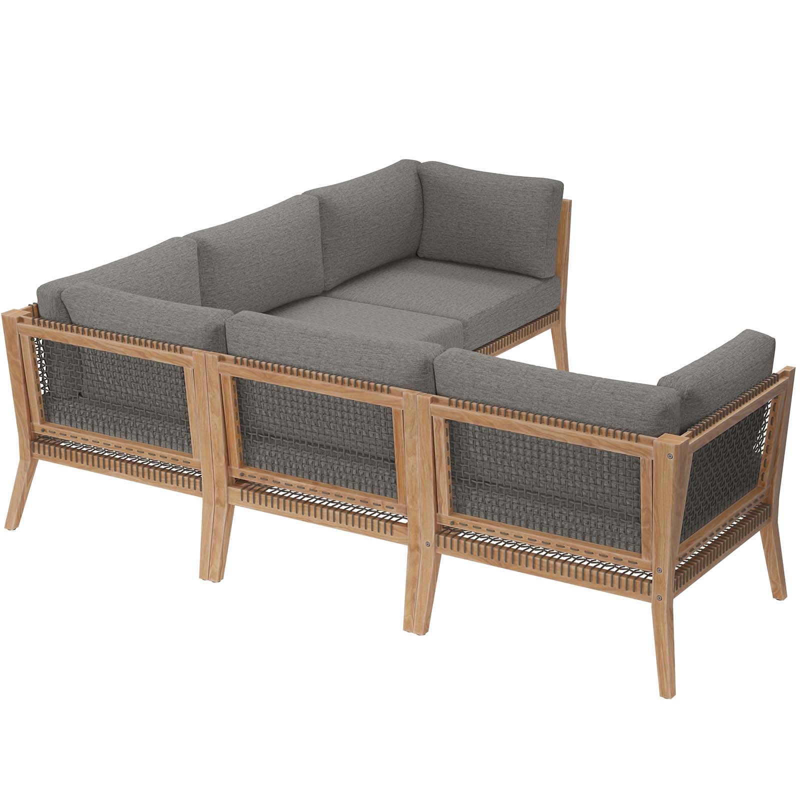 Clearwater Outdoor Patio Teak Wood 5-Piece Sectional Sofa By Modway - EEI-6123 - Image 4