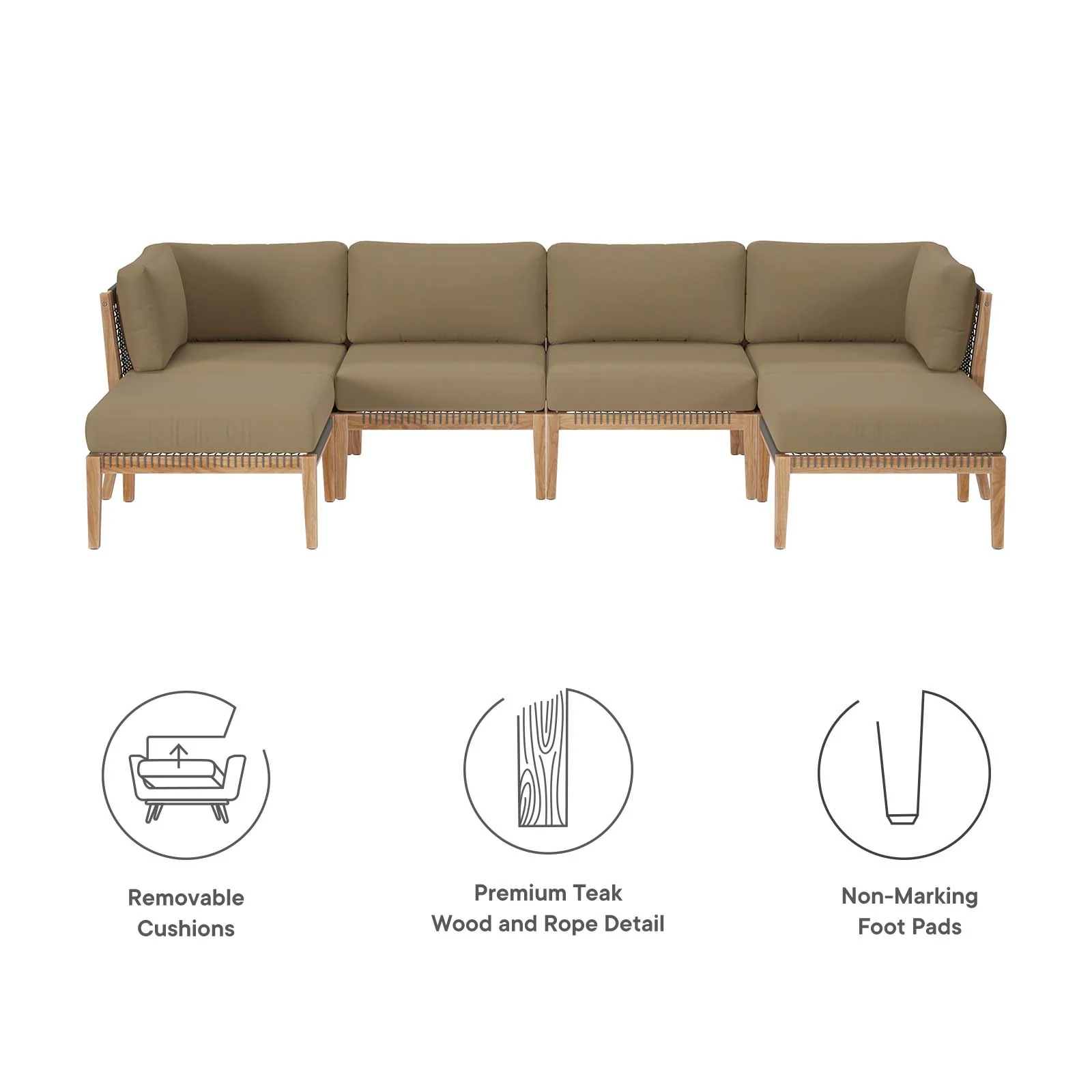 Clearwater Outdoor Patio Teak Wood 6-Piece Sectional Sofa By Modway - EEI-6122 - Image 17