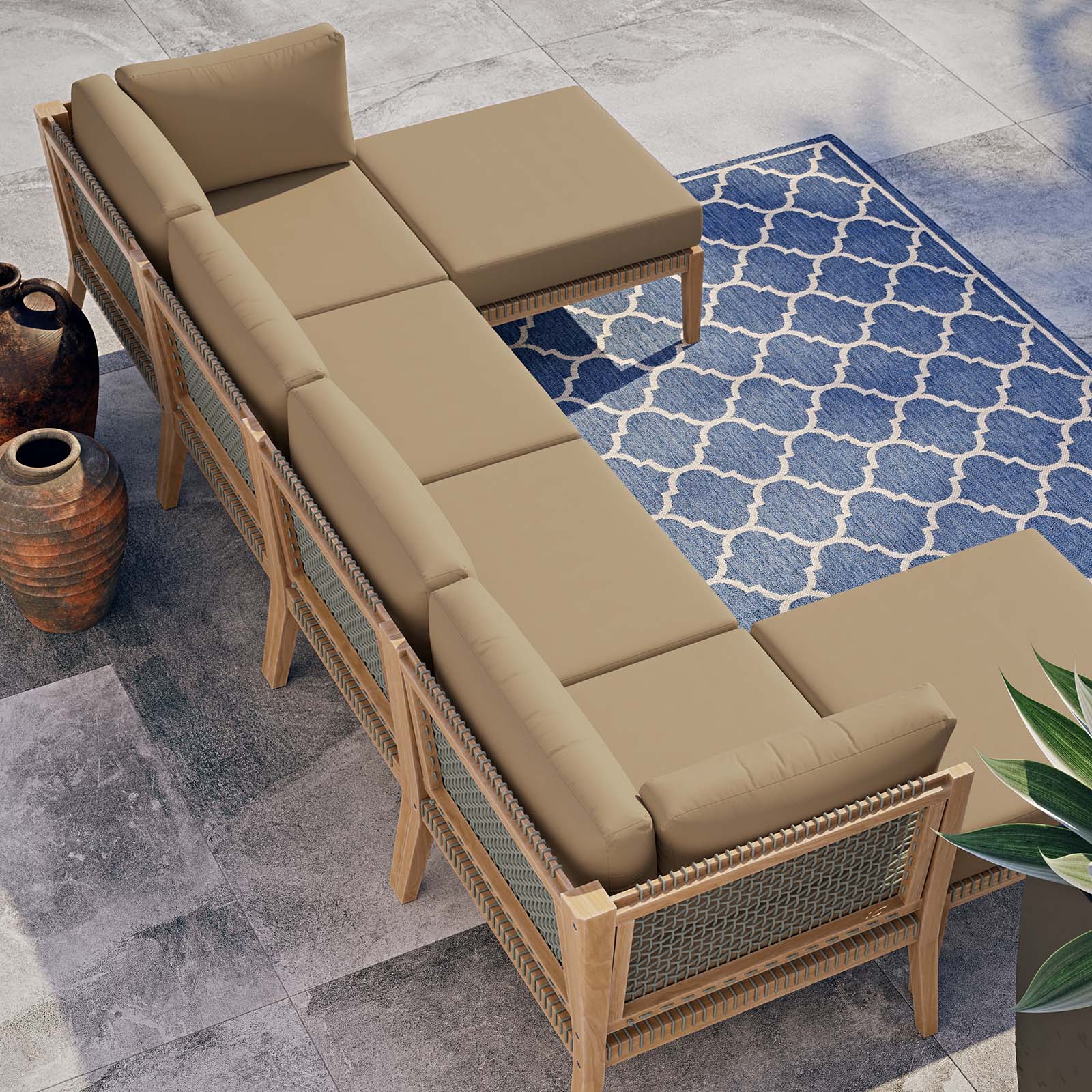 Clearwater Outdoor Patio Teak Wood 6-Piece Sectional Sofa By Modway - EEI-6122 - Image 18