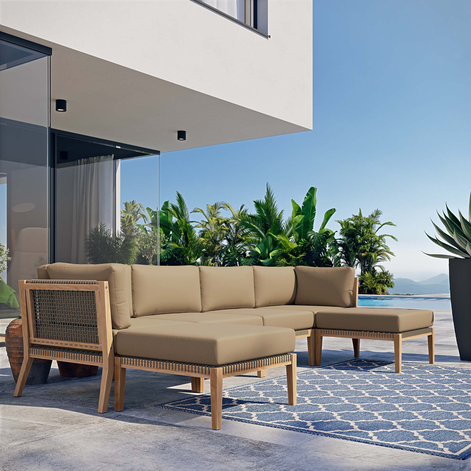 Clearwater Outdoor Patio Teak Wood 6-Piece Sectional Sofa By Modway - EEI-6122 - Image 19