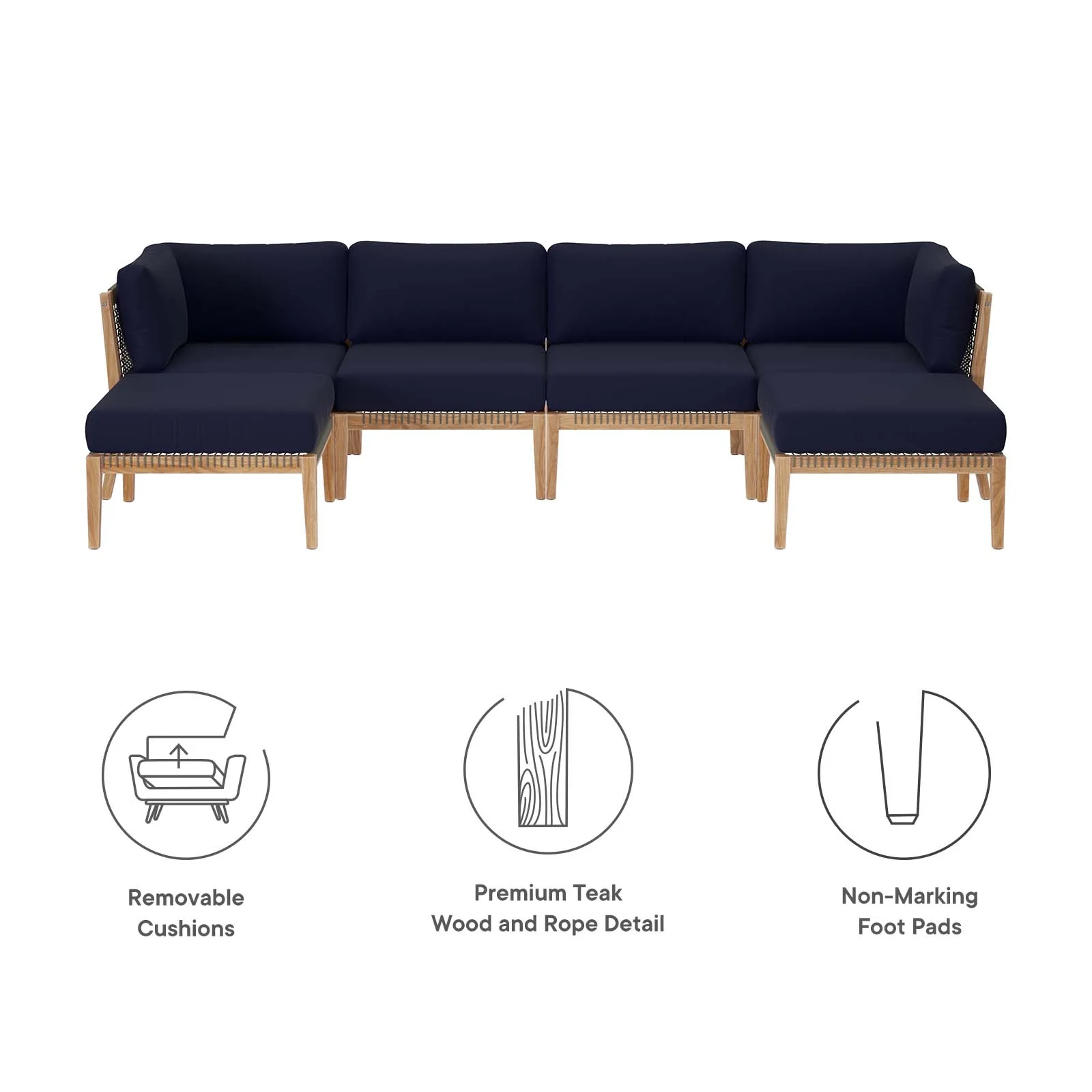 Clearwater Outdoor Patio Teak Wood 6-Piece Sectional Sofa By Modway - EEI-6122 - Image 30
