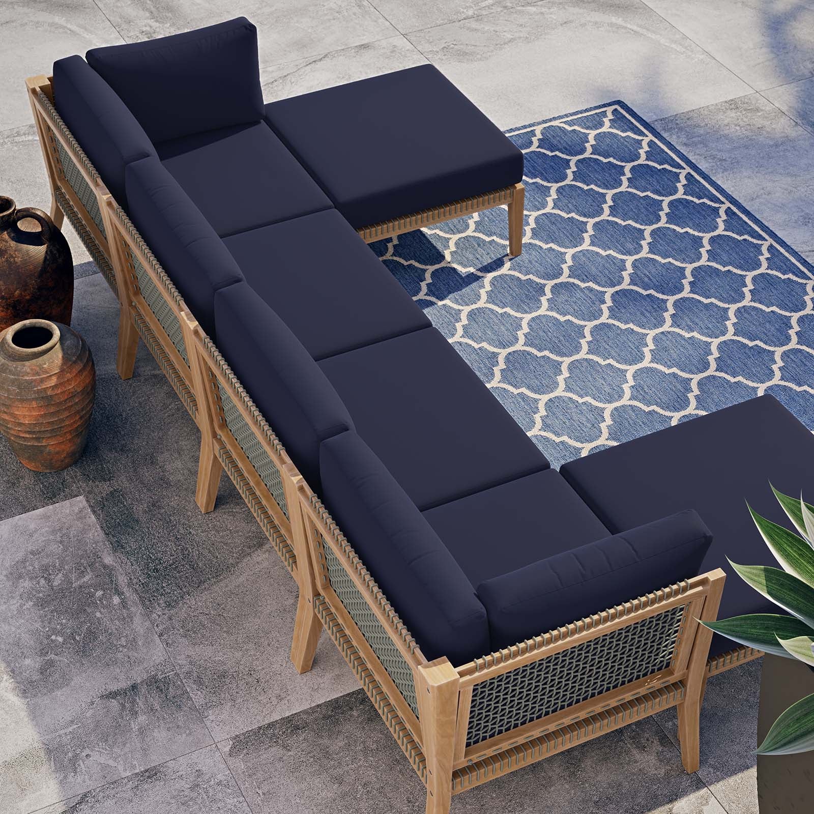 Clearwater Outdoor Patio Teak Wood 6-Piece Sectional Sofa By Modway - EEI-6122 - Image 31