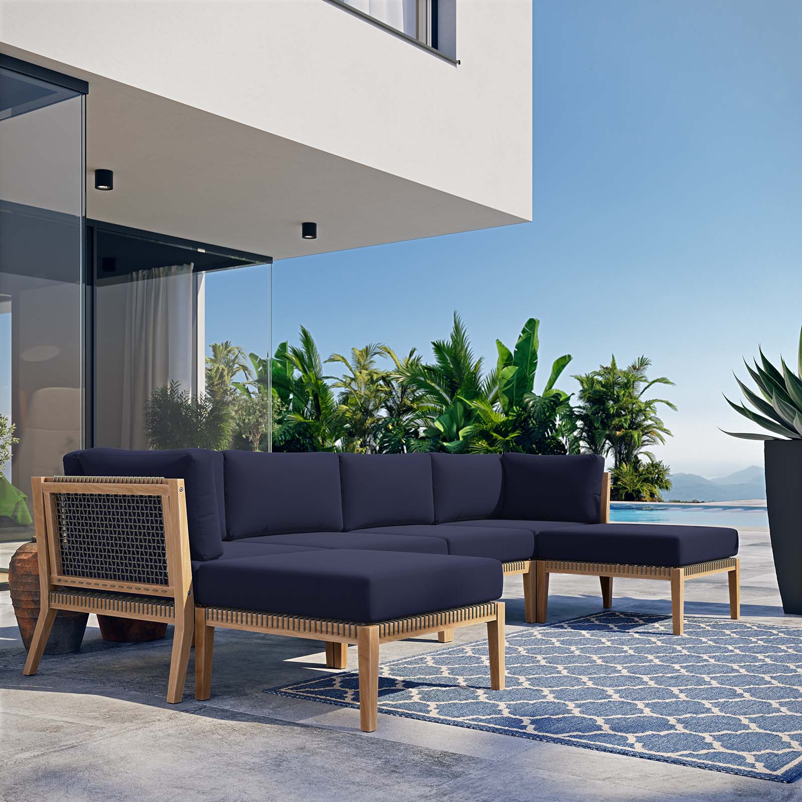 Clearwater Outdoor Patio Teak Wood 6-Piece Sectional Sofa By Modway - EEI-6122 - Image 32