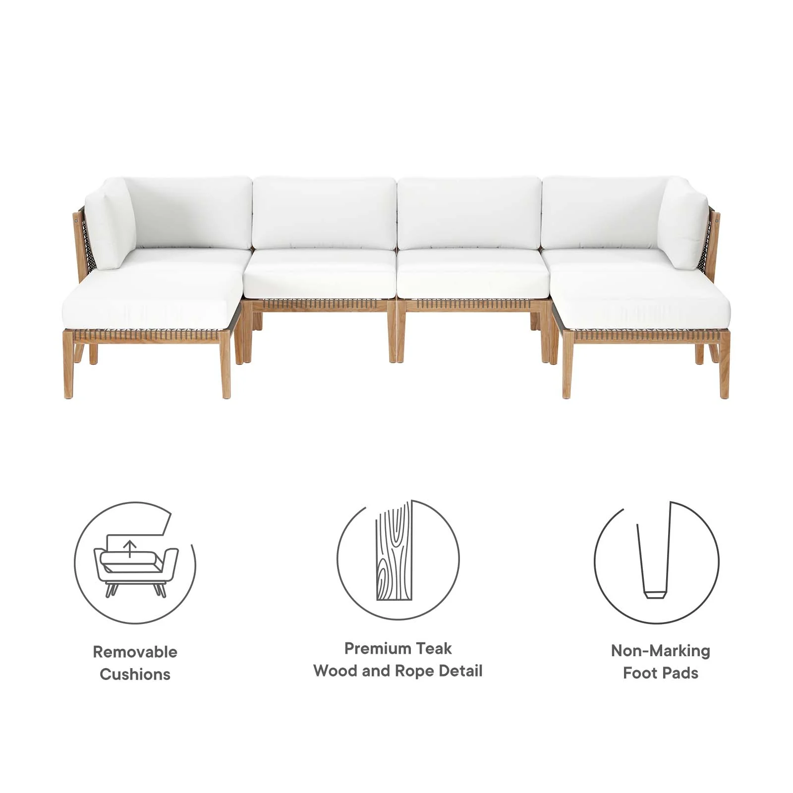 Clearwater Outdoor Patio Teak Wood 6-Piece Sectional Sofa By Modway - EEI-6122 - Image 43