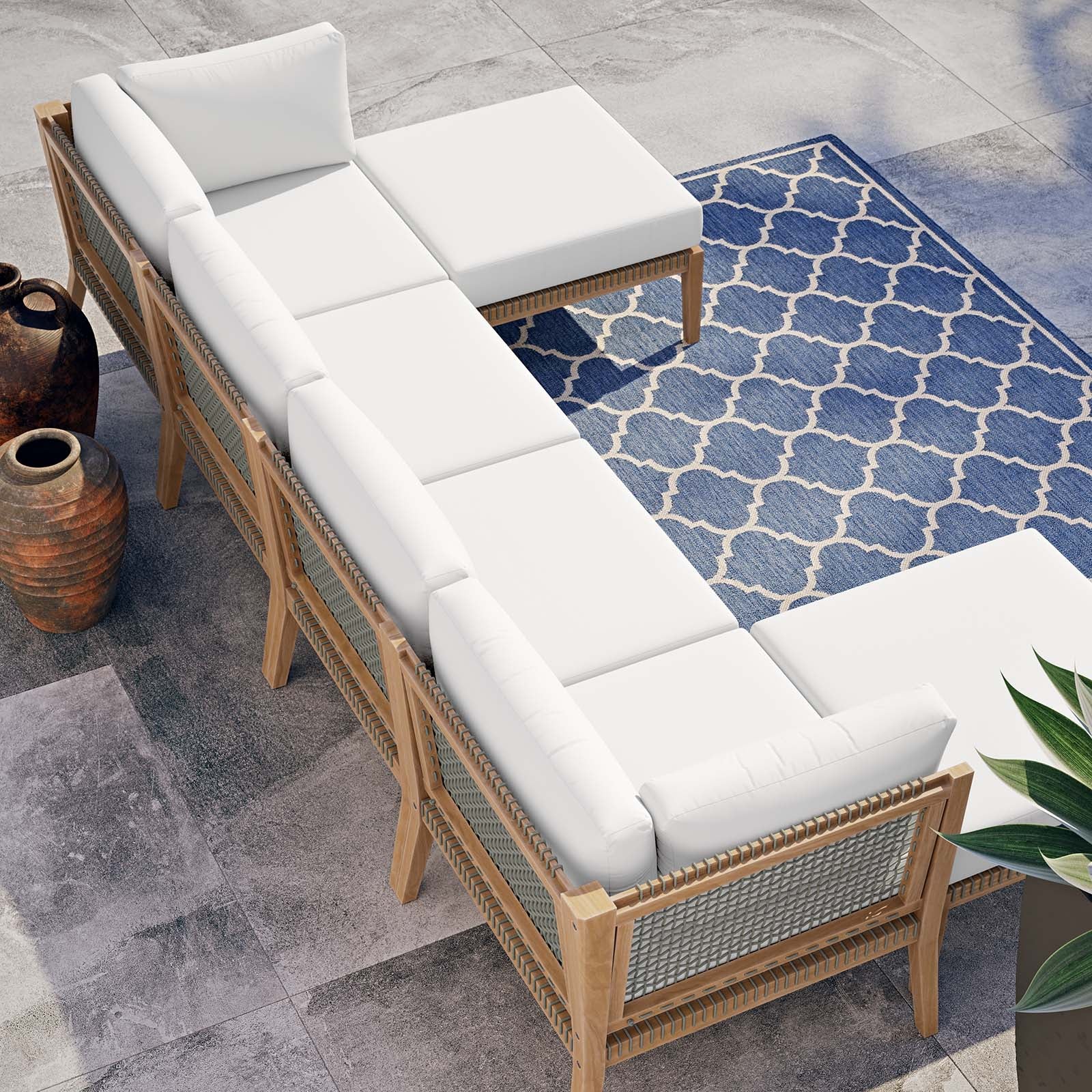 Clearwater Outdoor Patio Teak Wood 6-Piece Sectional Sofa By Modway - EEI-6122 - Image 44